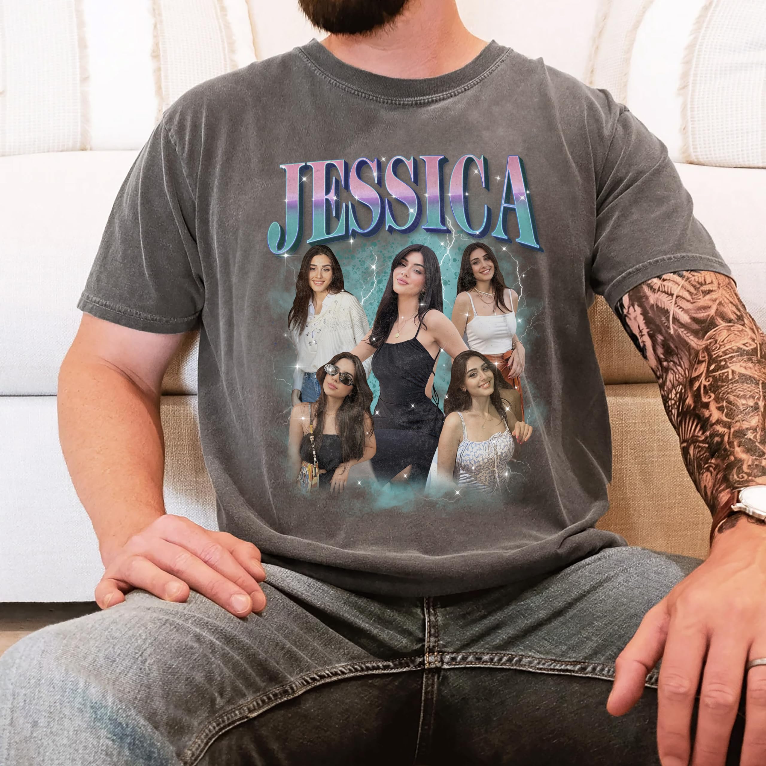 Mit & Mia Custom Bootleg Rap Shirt with Photo, Custom Text & Vintage Graphic Design - Unisex Adult T-Shirt, Large, Black