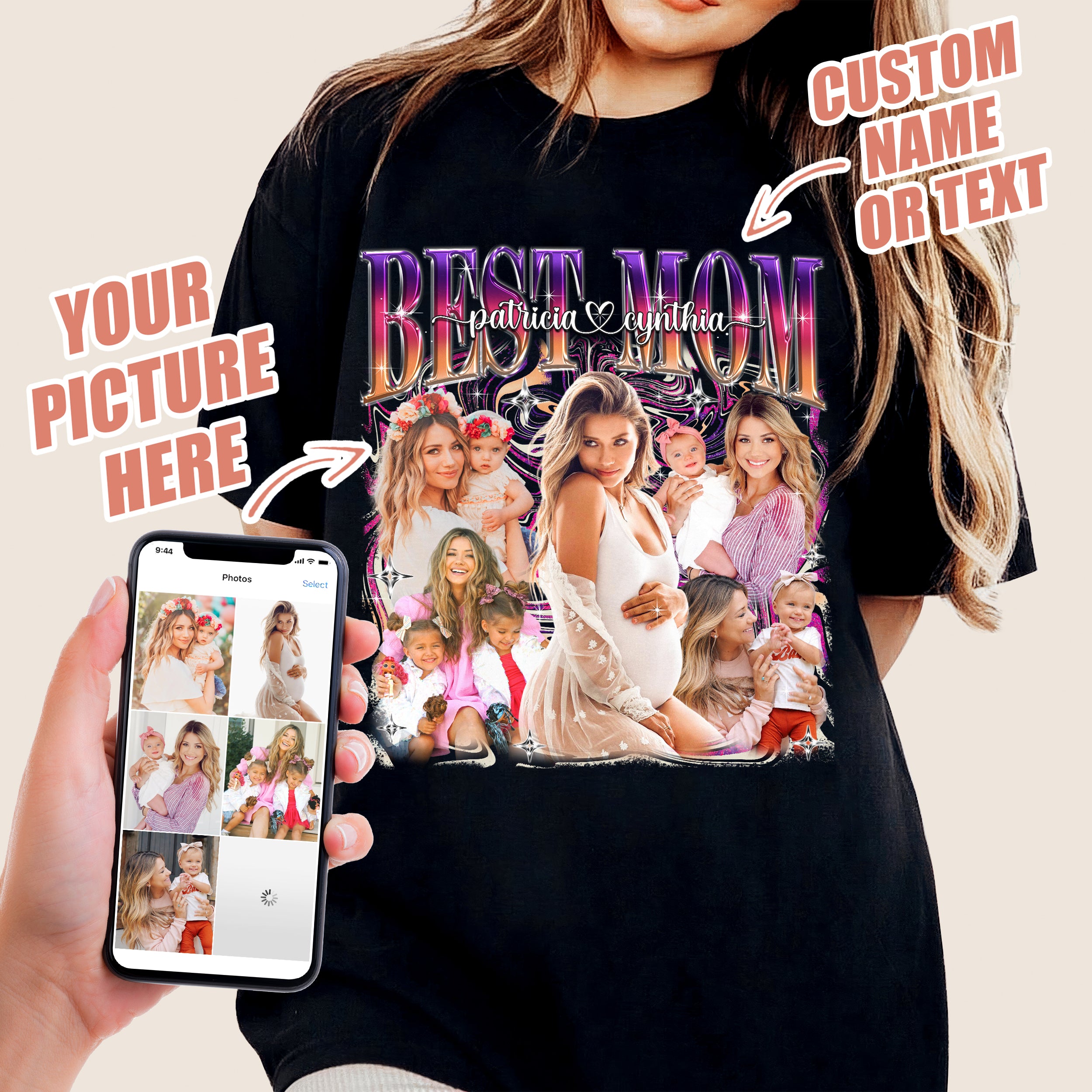 Mit & Mia Custom T Shirts Bootleg Rap Tee Best Mom Shirt for Mom Mama Personalized Shirt with Face Photo New Mom Gifts for Mother Day from Daughter Son