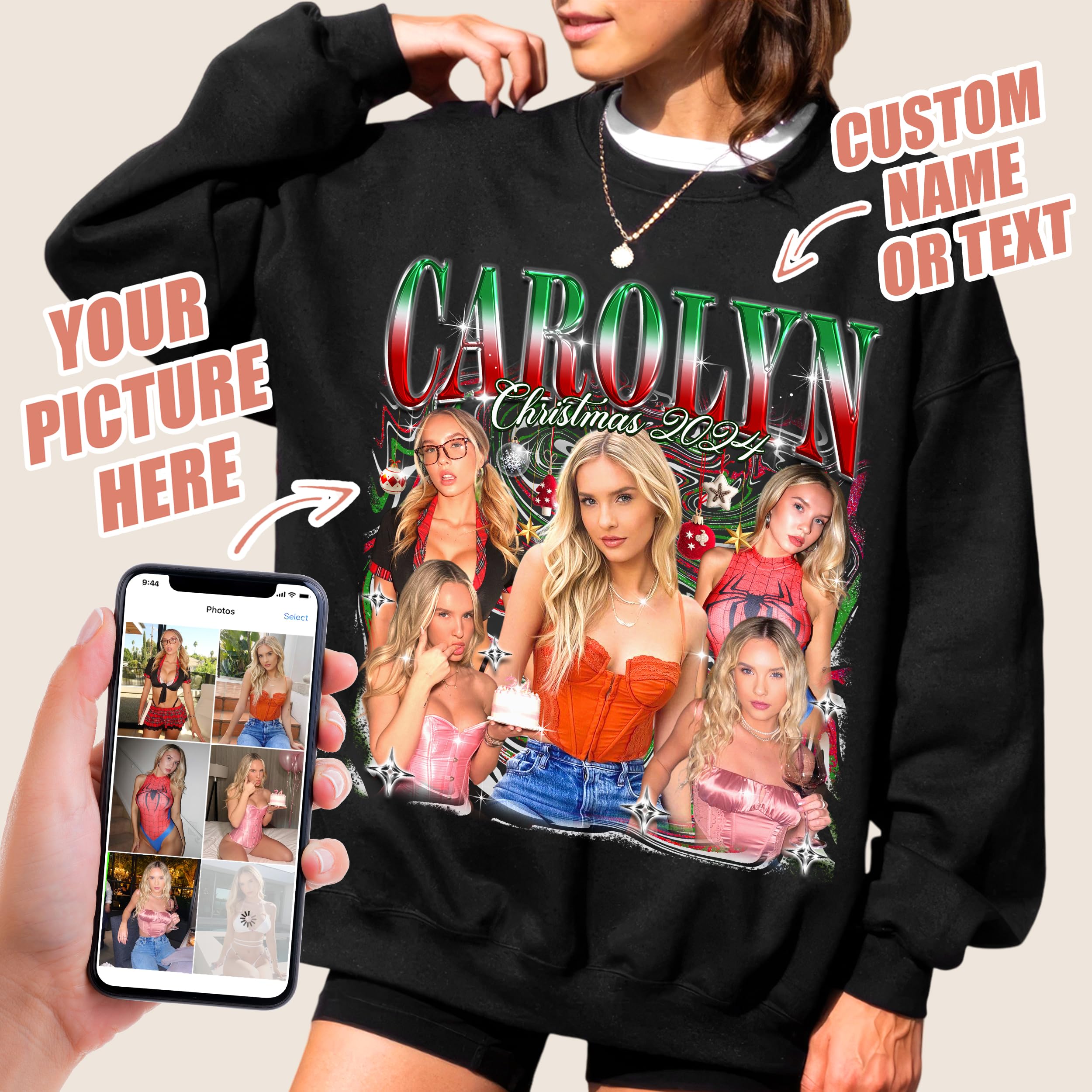 Custom T Shirts Christmas Shirt Custom Your Own Bootleg Shirt for Christmas Family Shirt Photo T Shirt Personalized Christmas Family T-Shirt