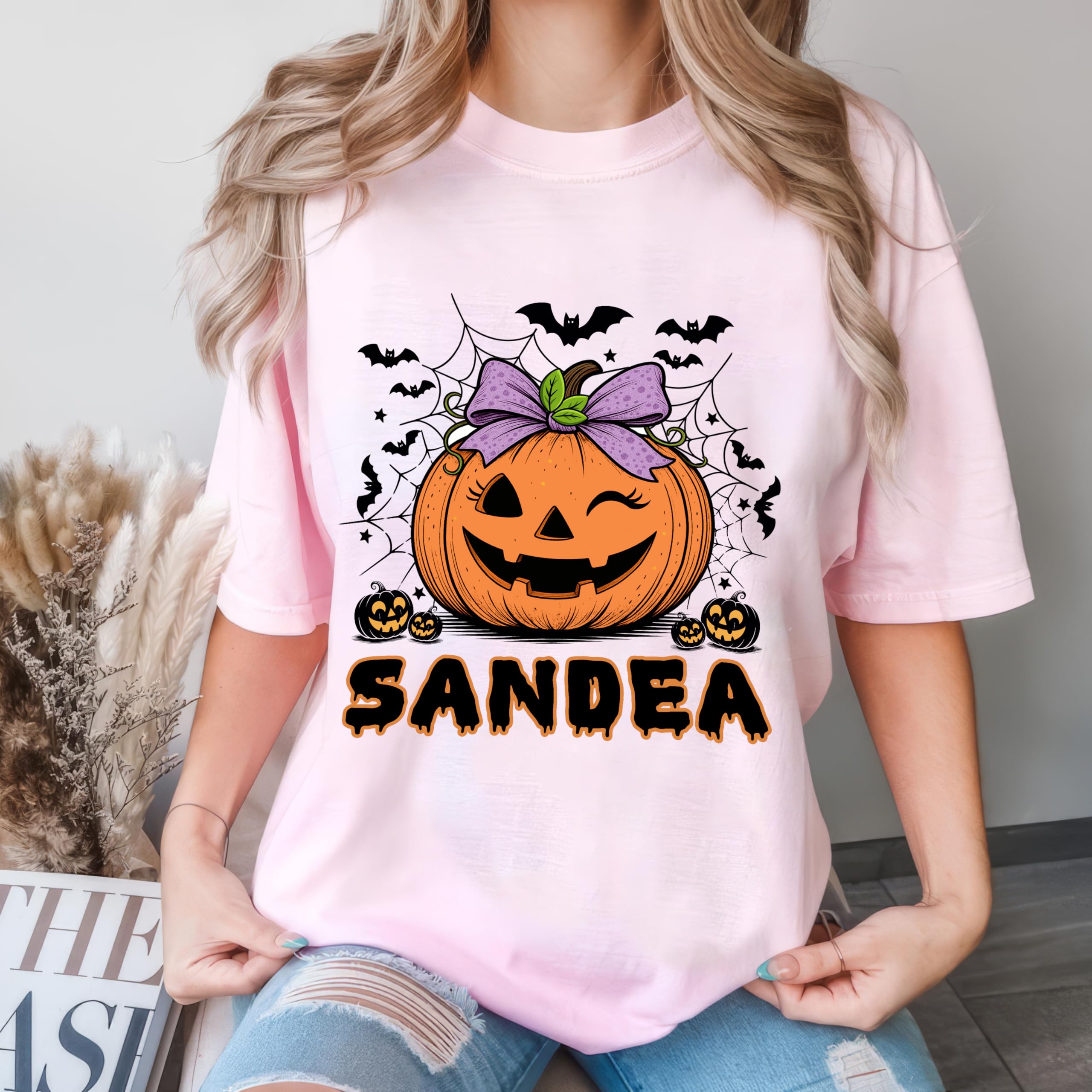 Custom Halloween Shirts for Women Pumpkin Sweatshirt Halloween Personalized Fall Thanksgiving Gift Pumpkin Face Boo Tee