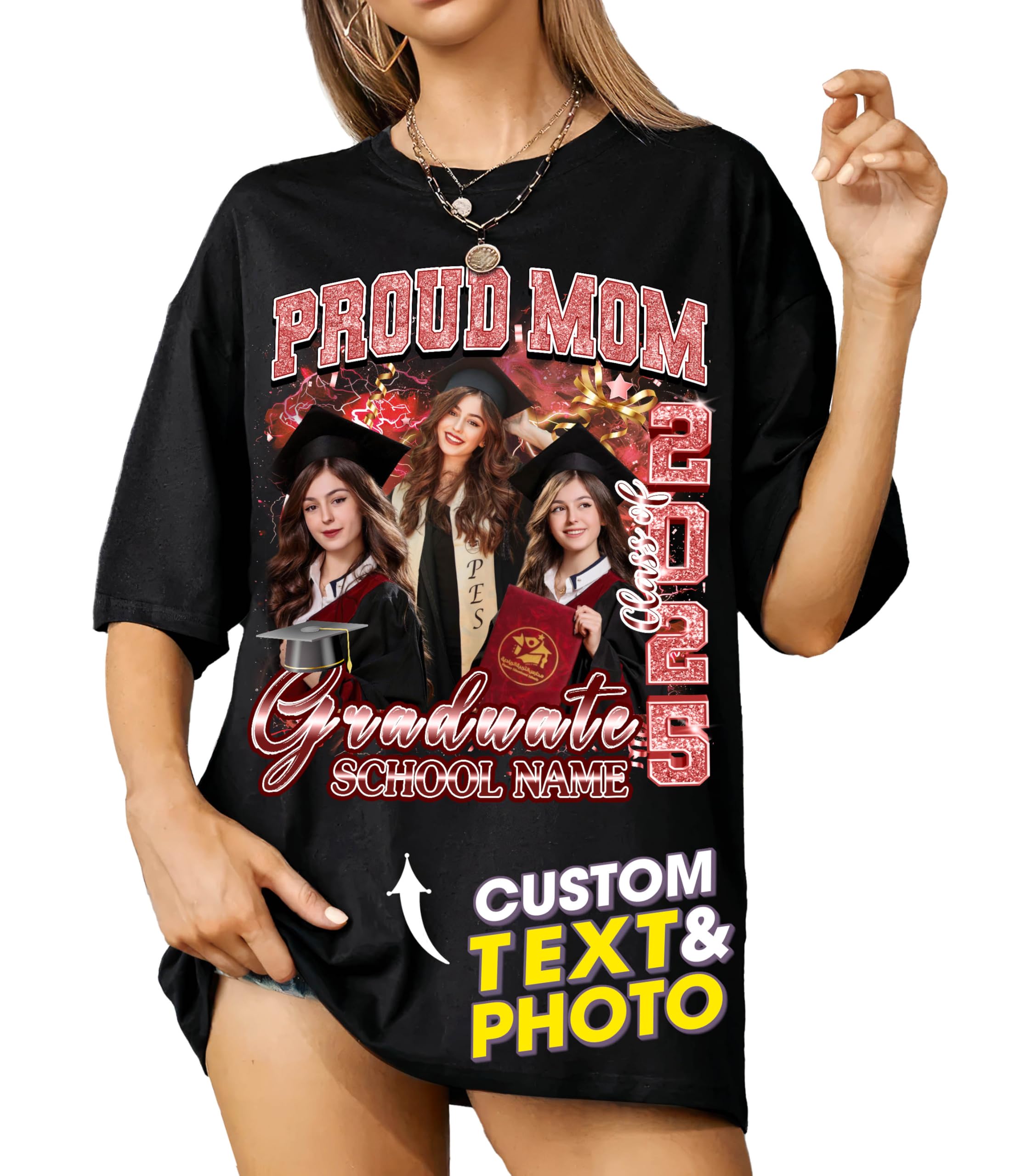 Custom 2025 Graduate Shirt Customize Shirts with Picture Personalized Graduation T Shirts for Family Class of 2025 Custom Photo Graduation Proud Mom Shirt