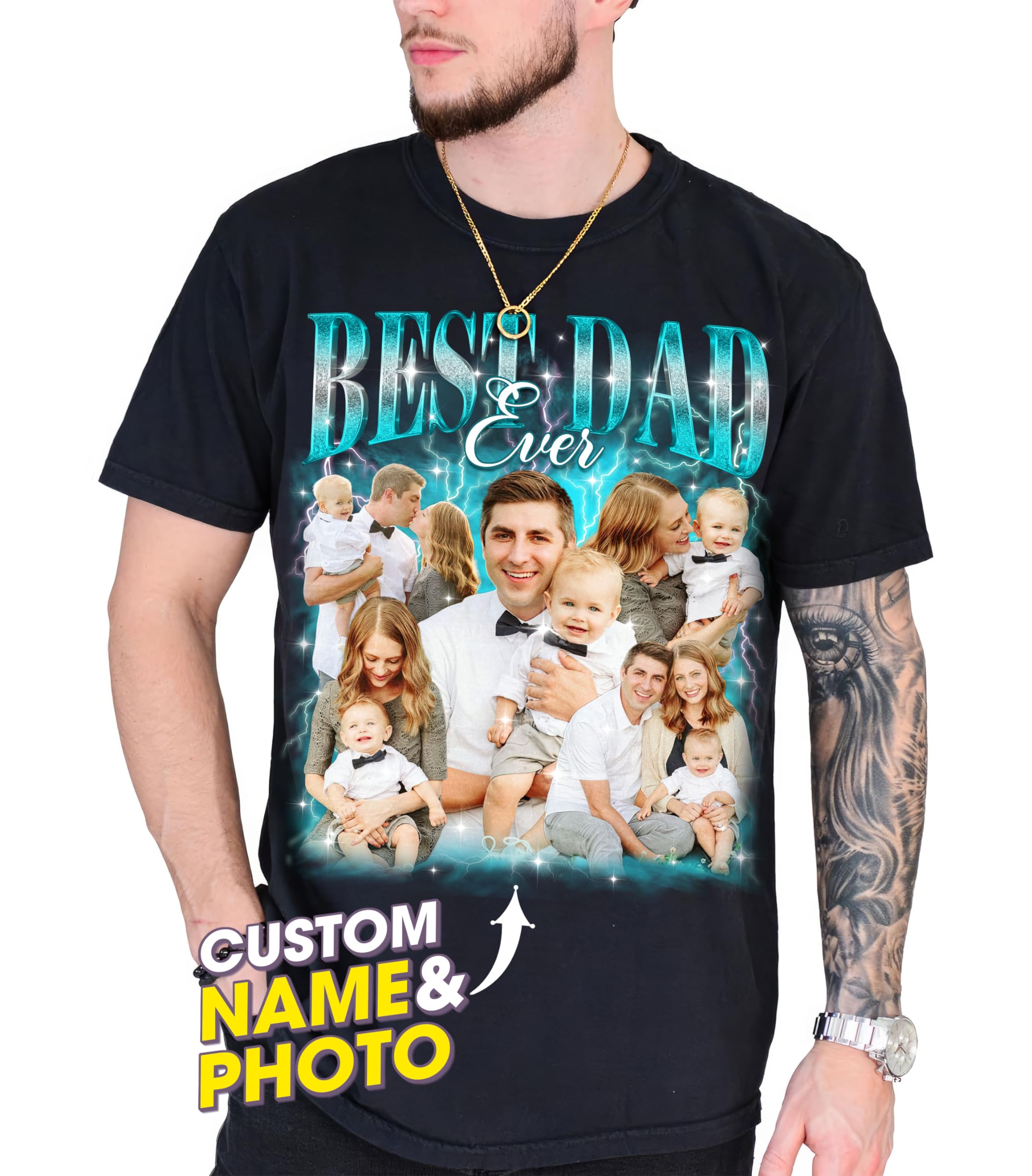 Custom Photo Shirt for Dad Personalized Bootleg Rap Tee Unique Fathers Day & Birthday Gift