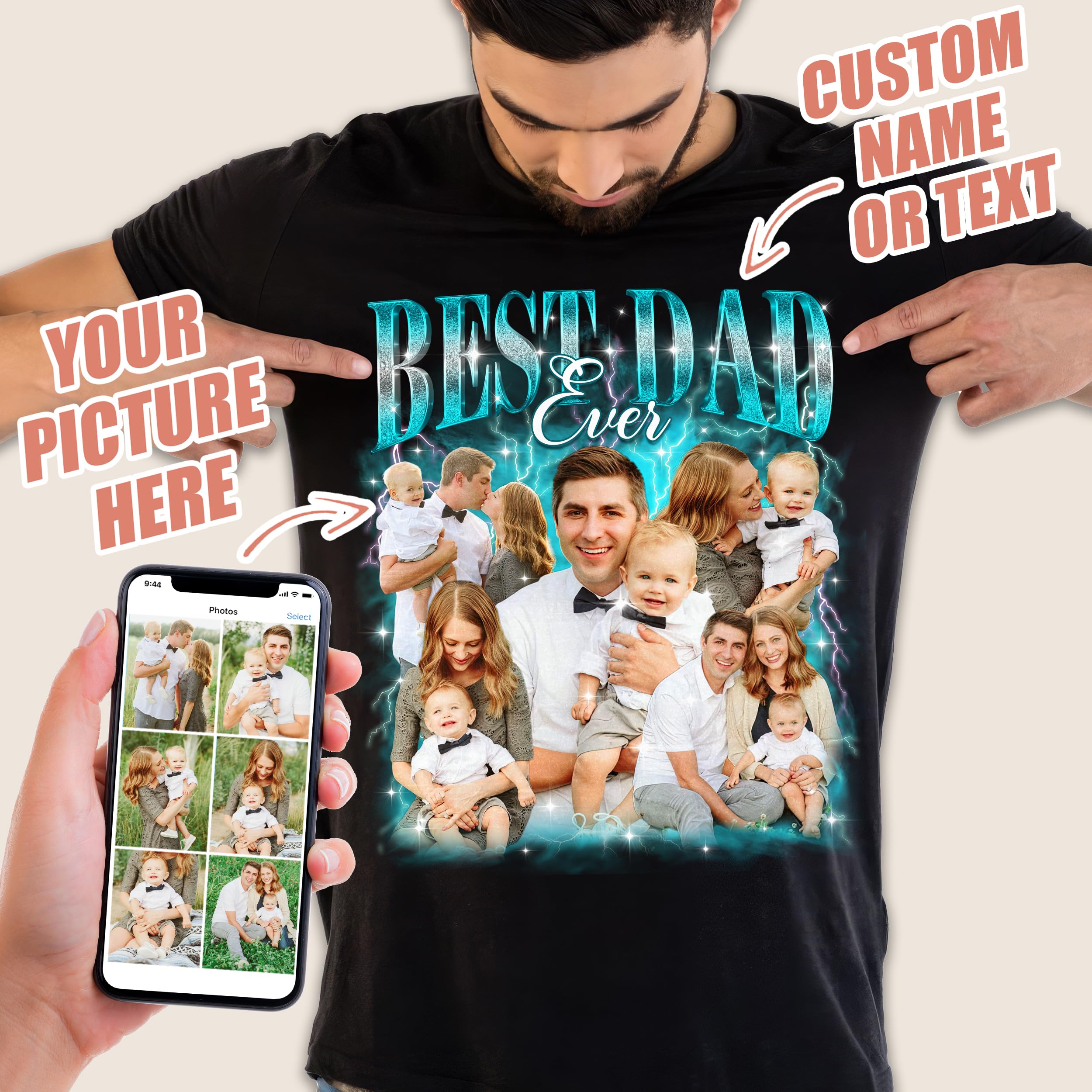 Custom Photo Shirt for Dad Personalized Bootleg Rap Tee Unique Fathers Day & Birthday Gift