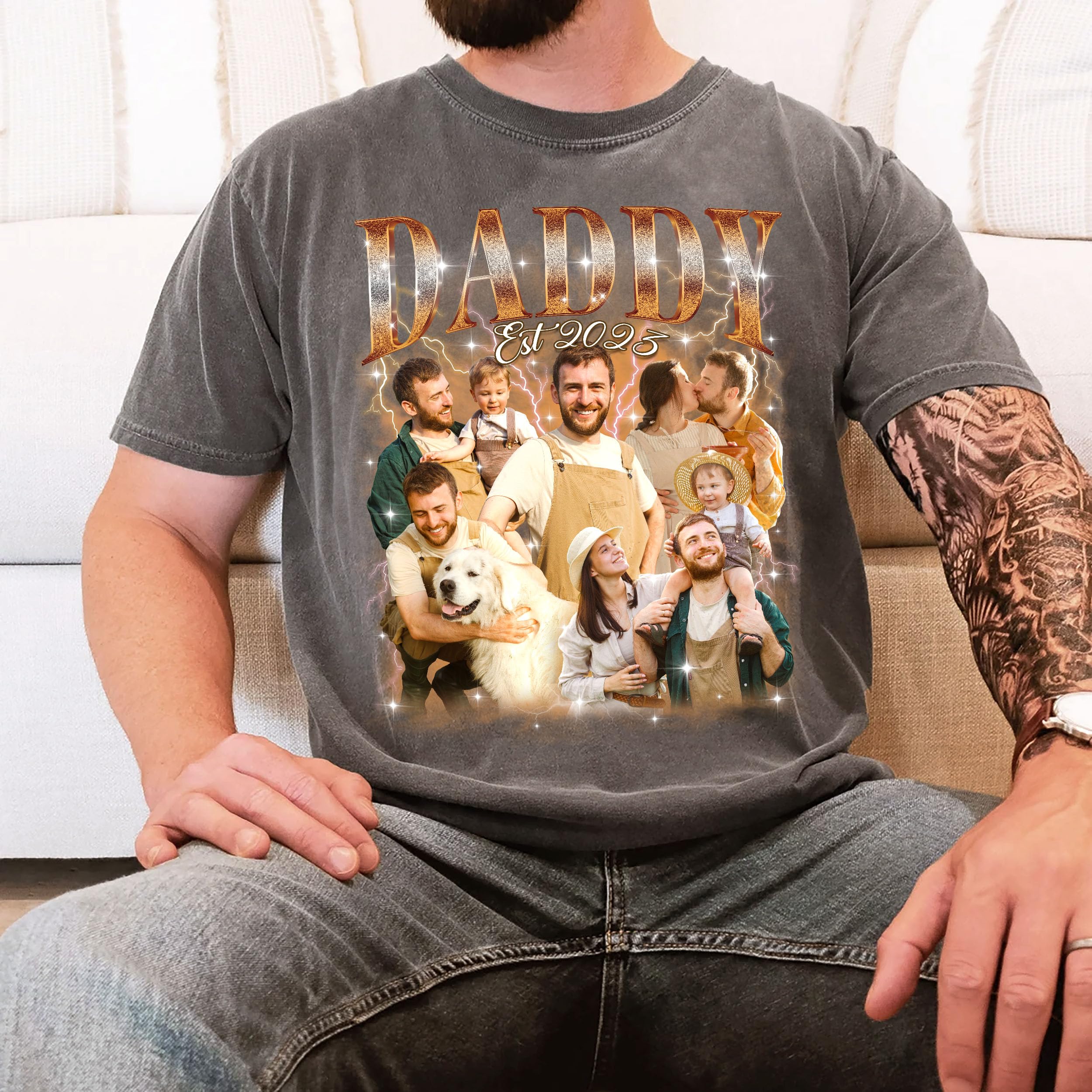 Custom Photo Shirt for Dad Personalized Bootleg Rap Tee Unique Fathers Day & Birthday Gift