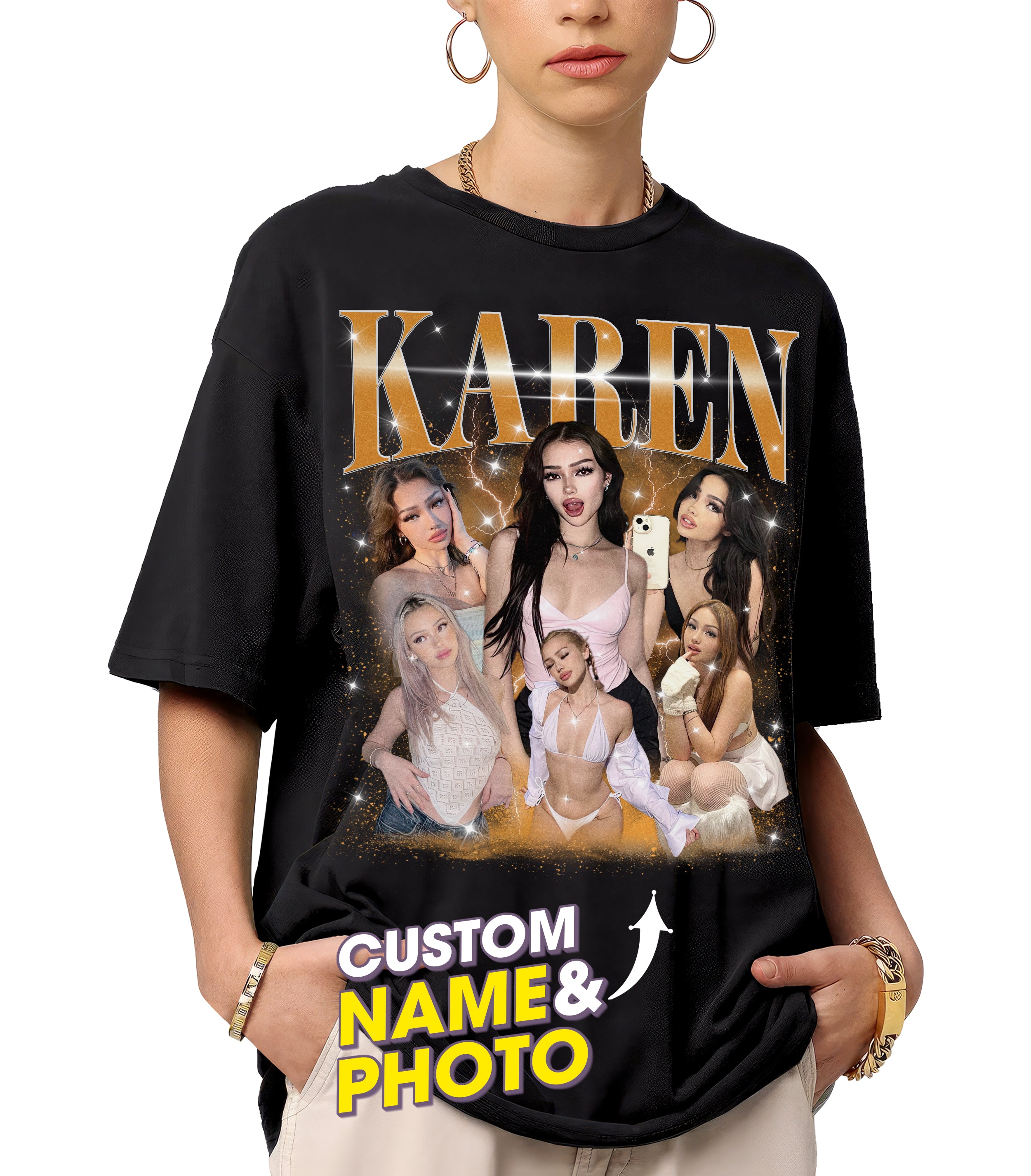 Mit & Mia Personalized Bootleg Rap Shirts for Boyfriend Girlfriend Custom Tee with Vintage Face Photo Gift Idea for Birthday and Valentines Day