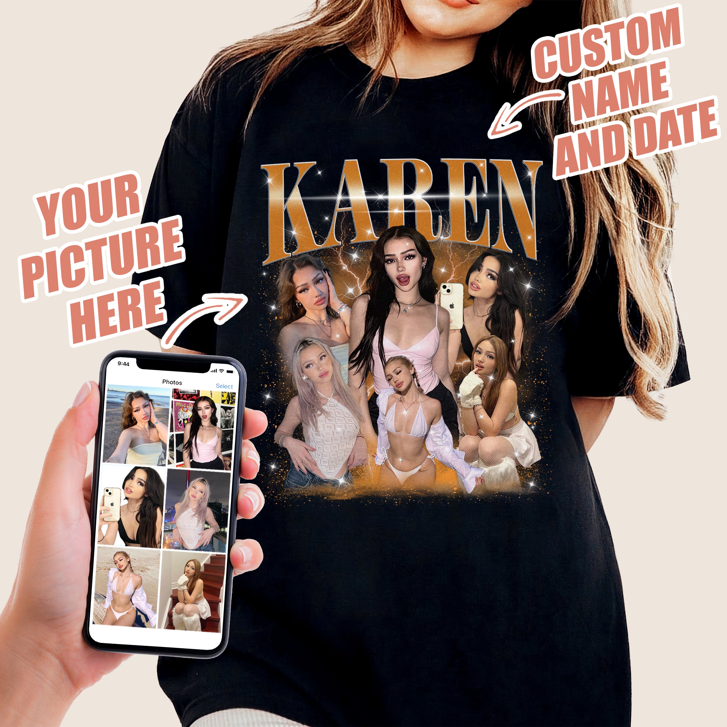 Mit & Mia Personalized Bootleg Rap Shirts for Boyfriend Girlfriend Custom Tee with Vintage Face Photo Gift Idea for Birthday and Valentines Day