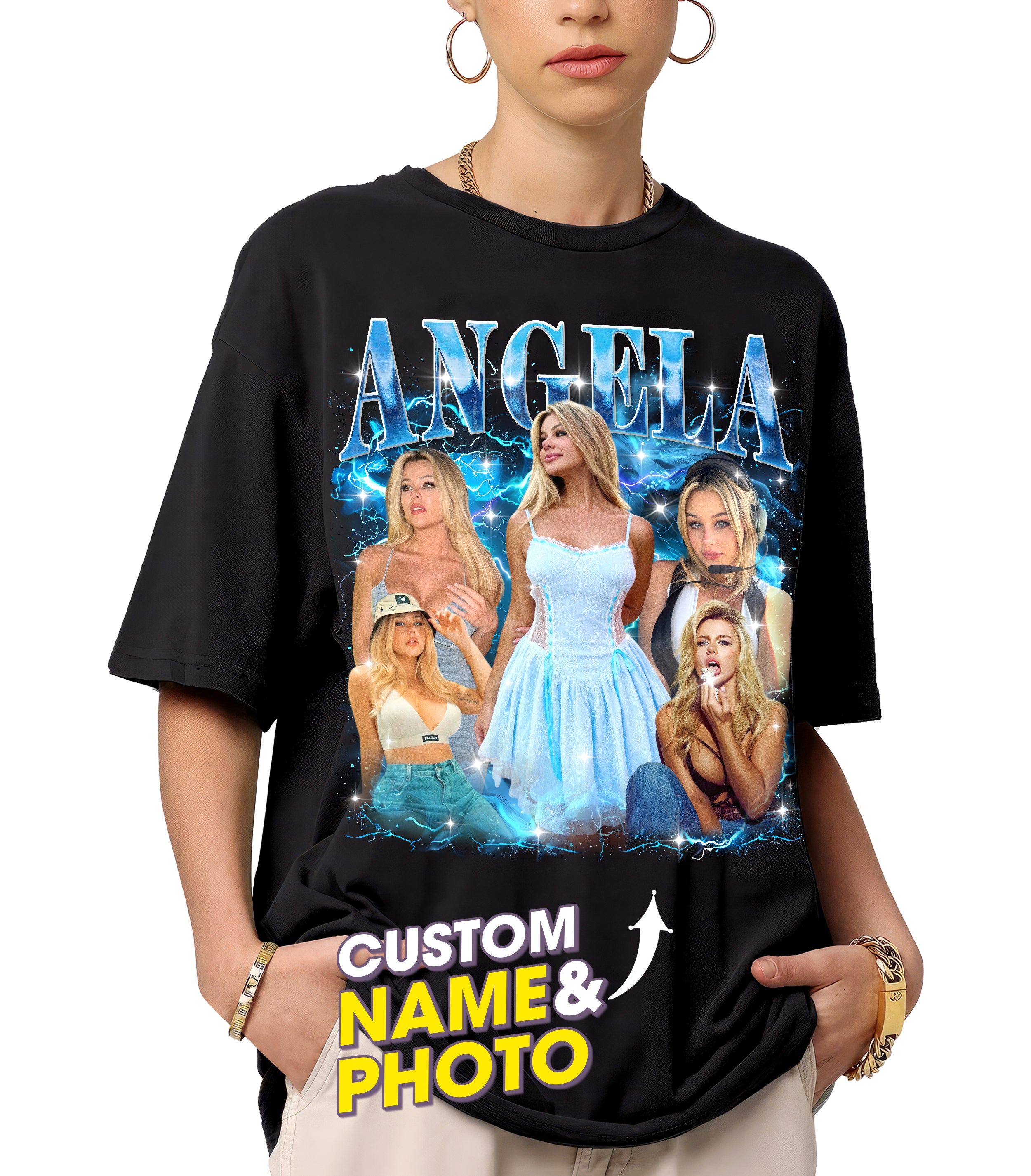 Mit & Mia Custom Your Own Bootleg Rap Tee Shirts for Boyfriend Girlfriend Face Shirt Vintage Graphic Face Photo Customize Shirt Gift Idea for Valentines Christmas and Birthday