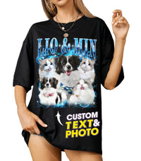 Mit & Mia Custom Dog Shirts Personalized Shirt with Face Photo Custom Pet Shirts Bootleg Rap Tee 90s Vintage Shirt Unique Birthday Gifts for Dog Cat Lovers