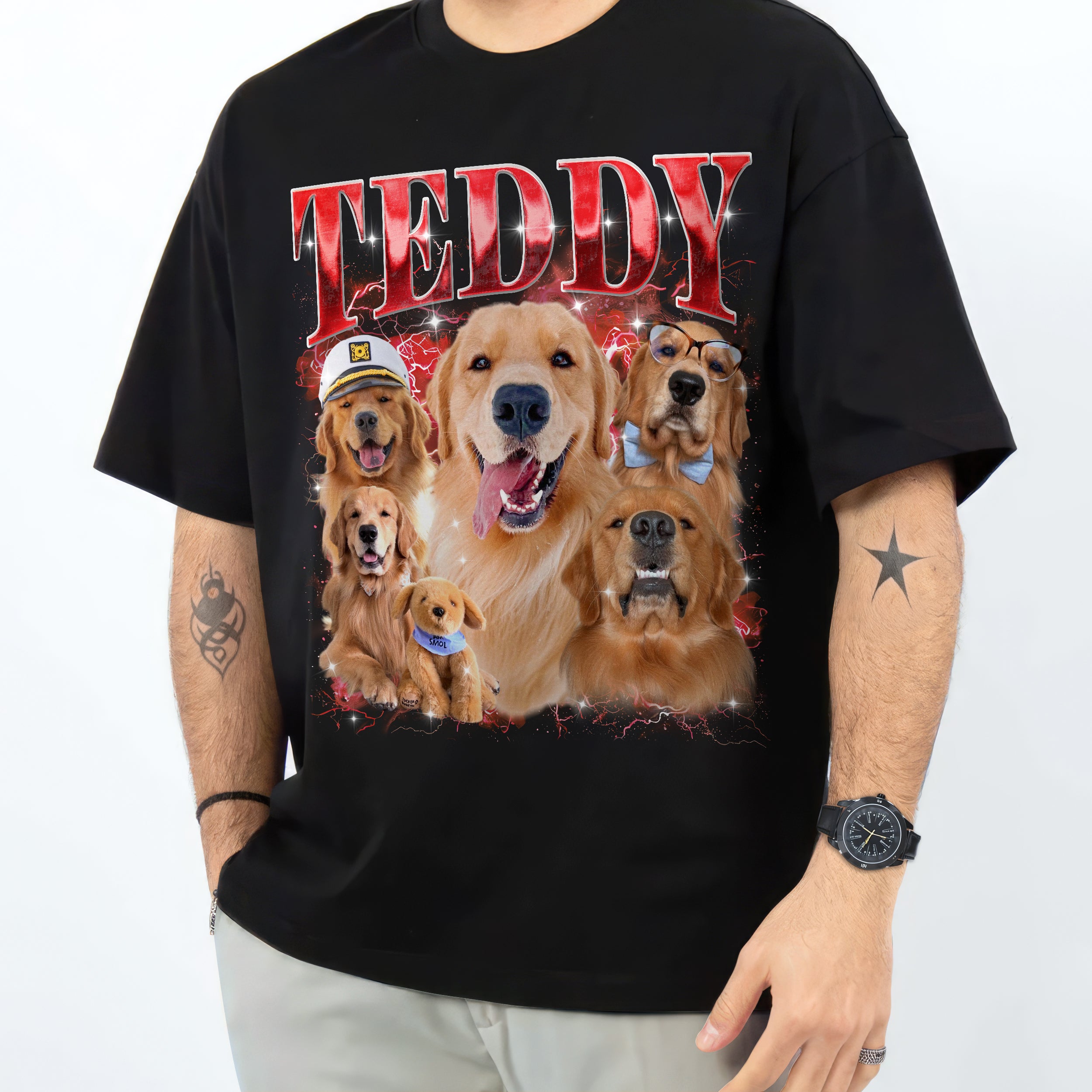 Mit & Mia Custom Dog Shirts Personalized Shirt with Face Photo Custom Pet Shirts Bootleg Rap Tee 90s Vintage Shirt Unique Birthday Gifts for Dog Cat Lovers