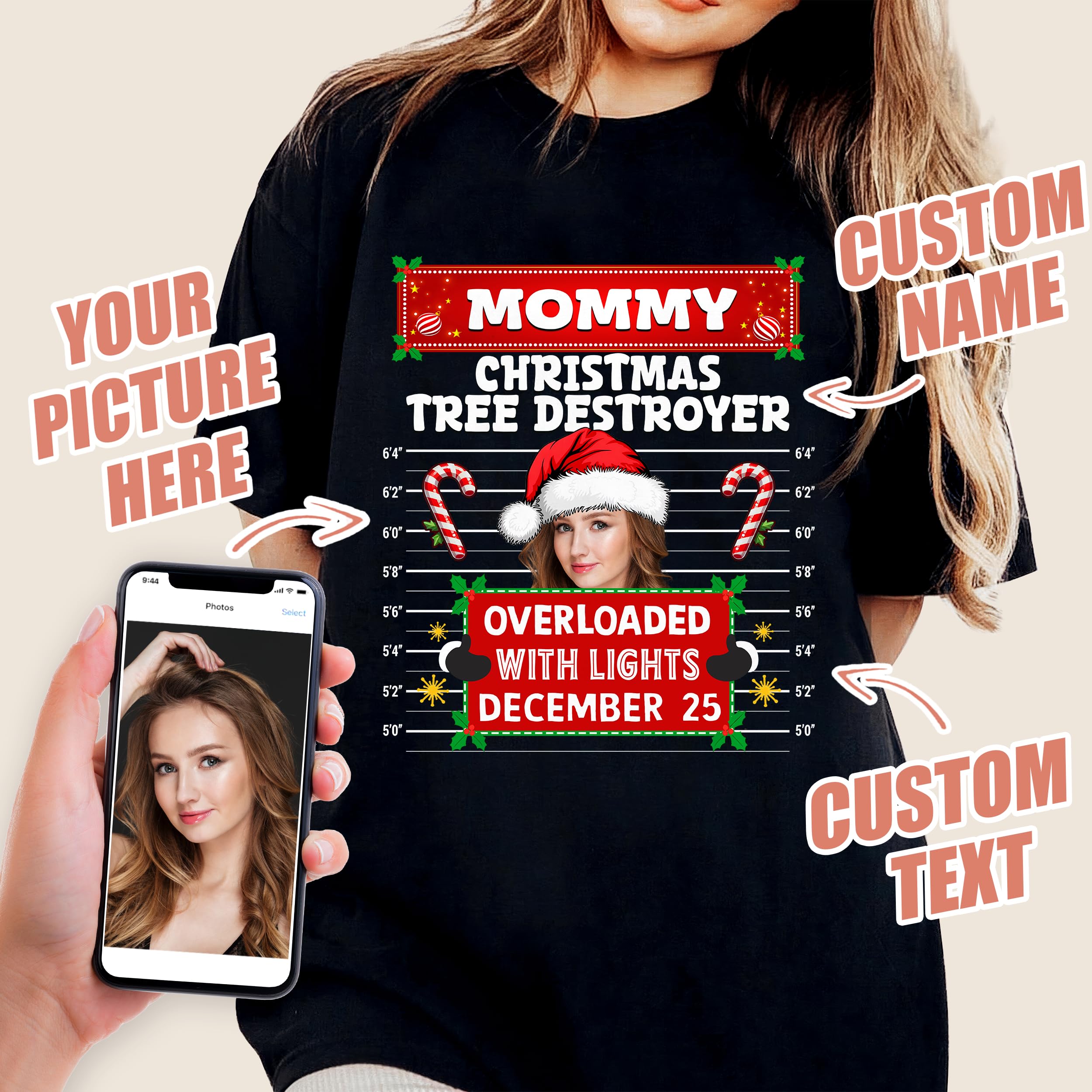 Custom Funny Family Christmas Shirt with Ugly Photo Customize Christmas Crew 2025 Sweater Funny Sarcastic Matching Outfit Xmas Squad Santa T-Shirt