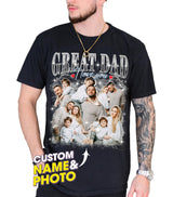 Mit & Mia Personalized Fathers Day Shirt for Dad Custom Bootleg Rap Tee Shirts Vintage Tee Custom Face Shirt Dad Shirt Gifts Idea for Fathers Day from Daughter and Son