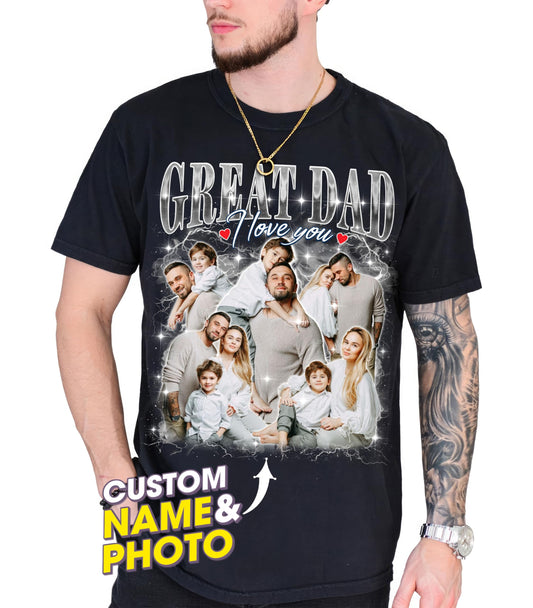 Personalized Fathers Day Shirt for Dad Custom Bootleg Rap Tee Shirts Vintage Tee Custom Face Shirt Dad Shirt Gifts Idea for Fathers Day from Daughter and Son