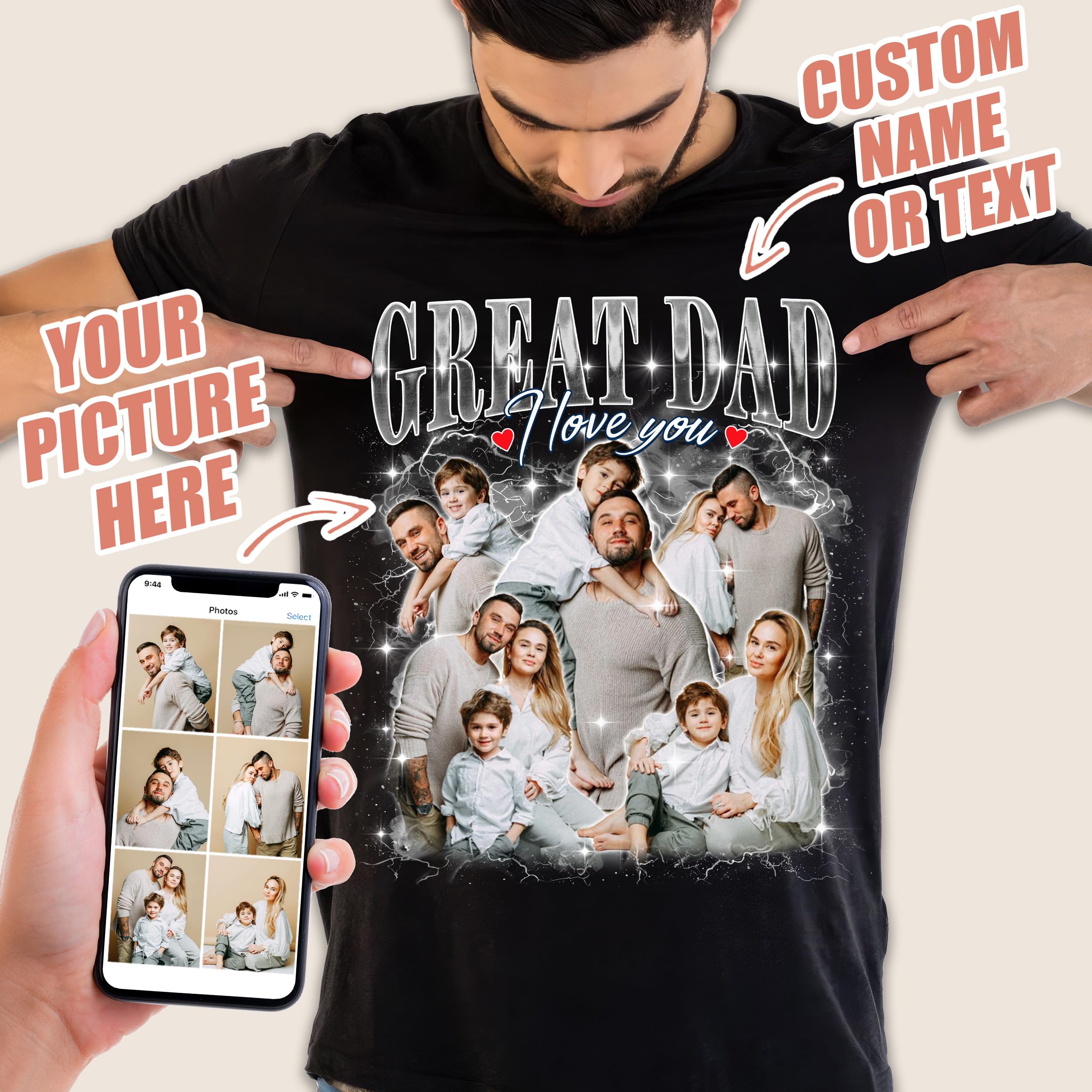 Personalized Fathers Day Shirt for Dad Custom Bootleg Rap Tee Shirts Vintage Tee Custom Face Shirt Dad Shirt Gifts Idea for Fathers Day from Daughter and Son
