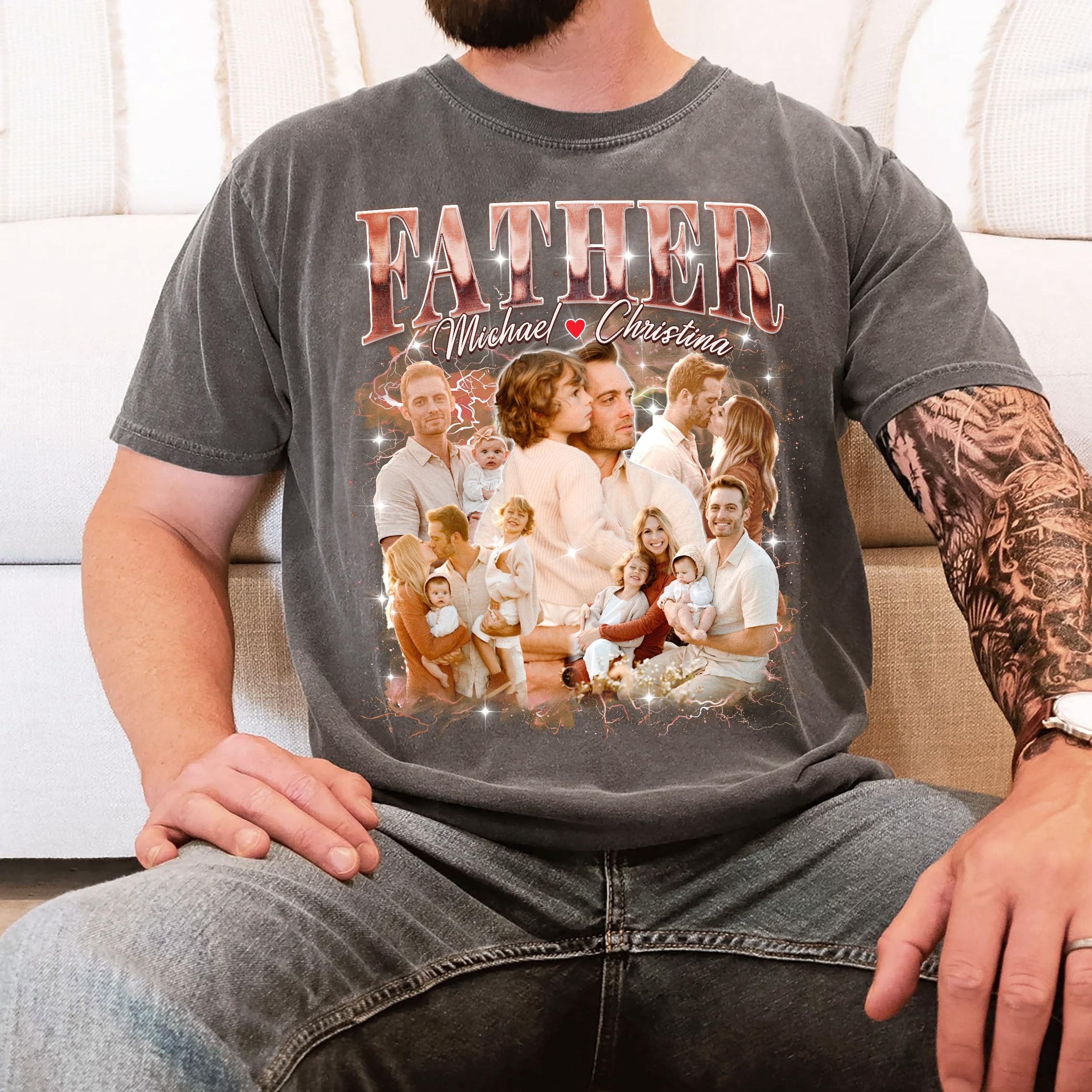 Personalized Fathers Day Shirt for Dad Custom Bootleg Rap Tee Shirts Vintage Tee Custom Face Shirt Dad Shirt Gifts Idea for Fathers Day from Daughter and Son