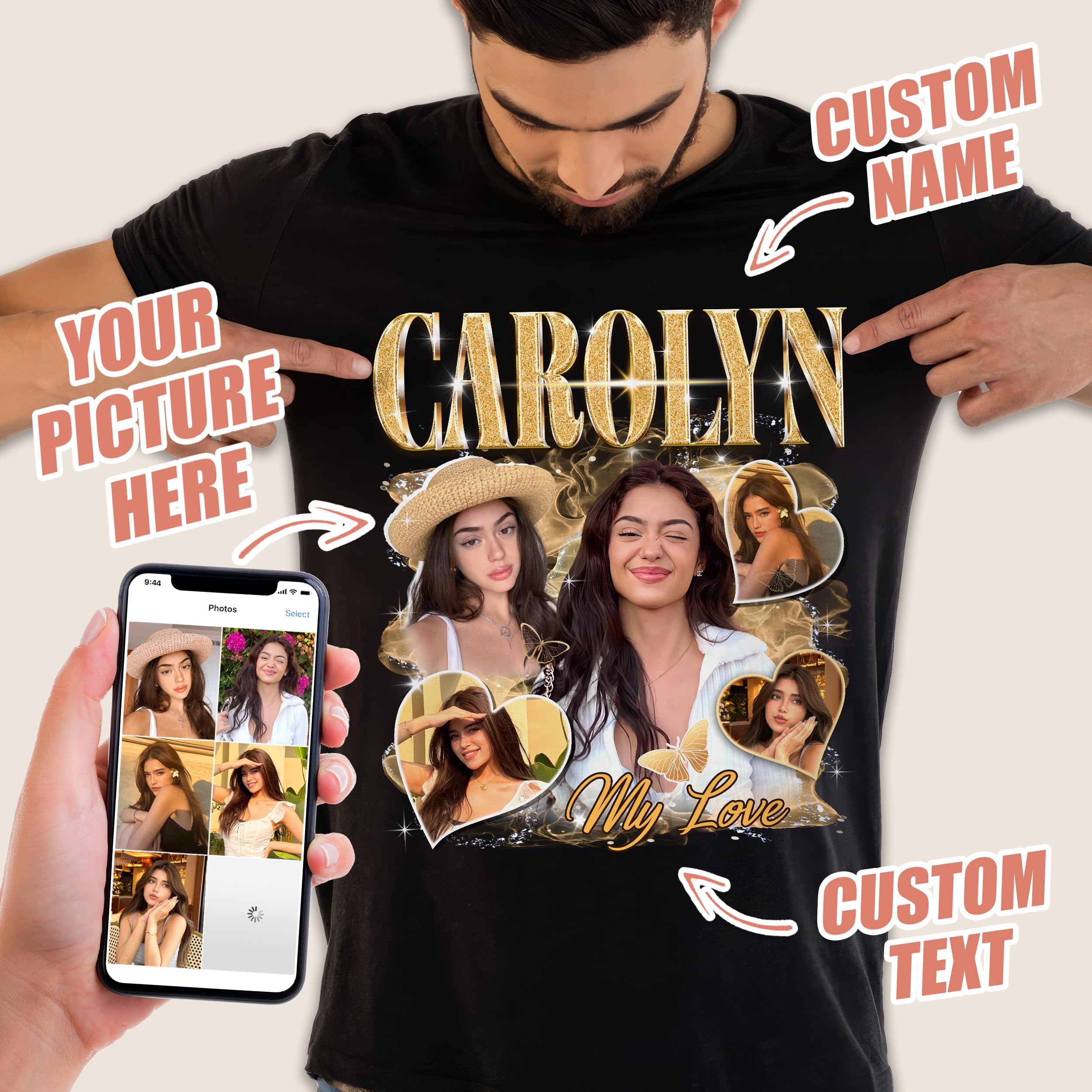 Custom T Shirts Custom Your Own Bootleg Shirts Bootleg Rap Tee for Boyfriend Girlfriend Face Shirt with Photo Custom Graphic Tees Christmas Birthday Gift