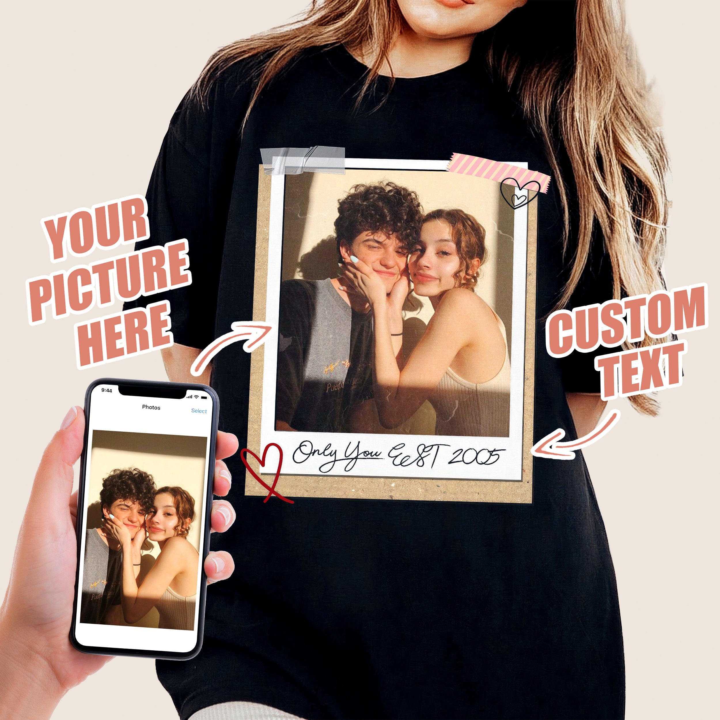 Mit & Mia Custom Vintage Shirt Custom Birthday Shirt with Photo Custom T Shirt Birthday Gift for Boyfriend Girlfriend Shirt with Picture Custom Photo Shirt Halloween