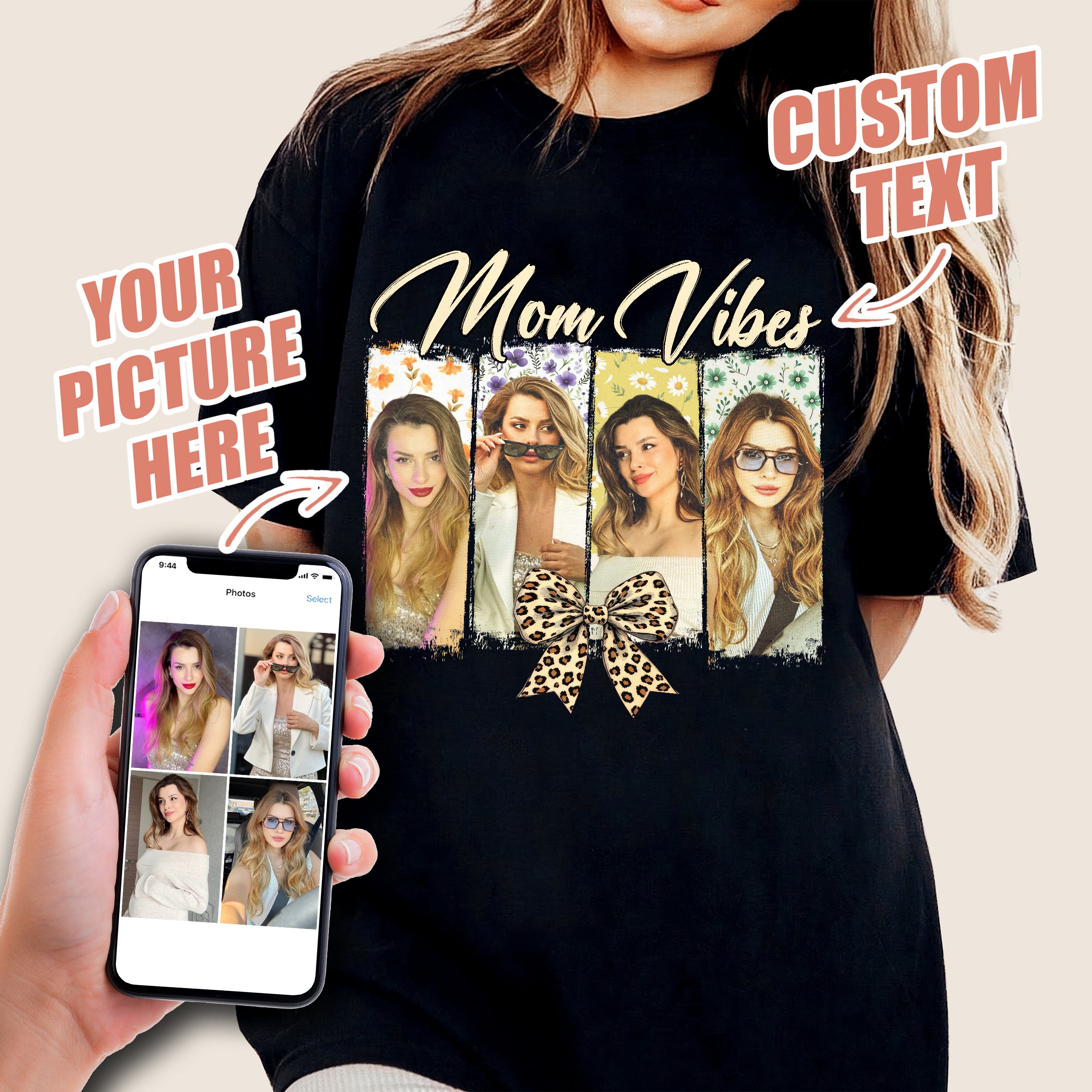 Mit & Mia Custom Mama Shirt, for Mom, Customize Tshirt with Photo, Shirts for Mother Vintage Tee Custom Face Shirt, Unique from Daughter Son