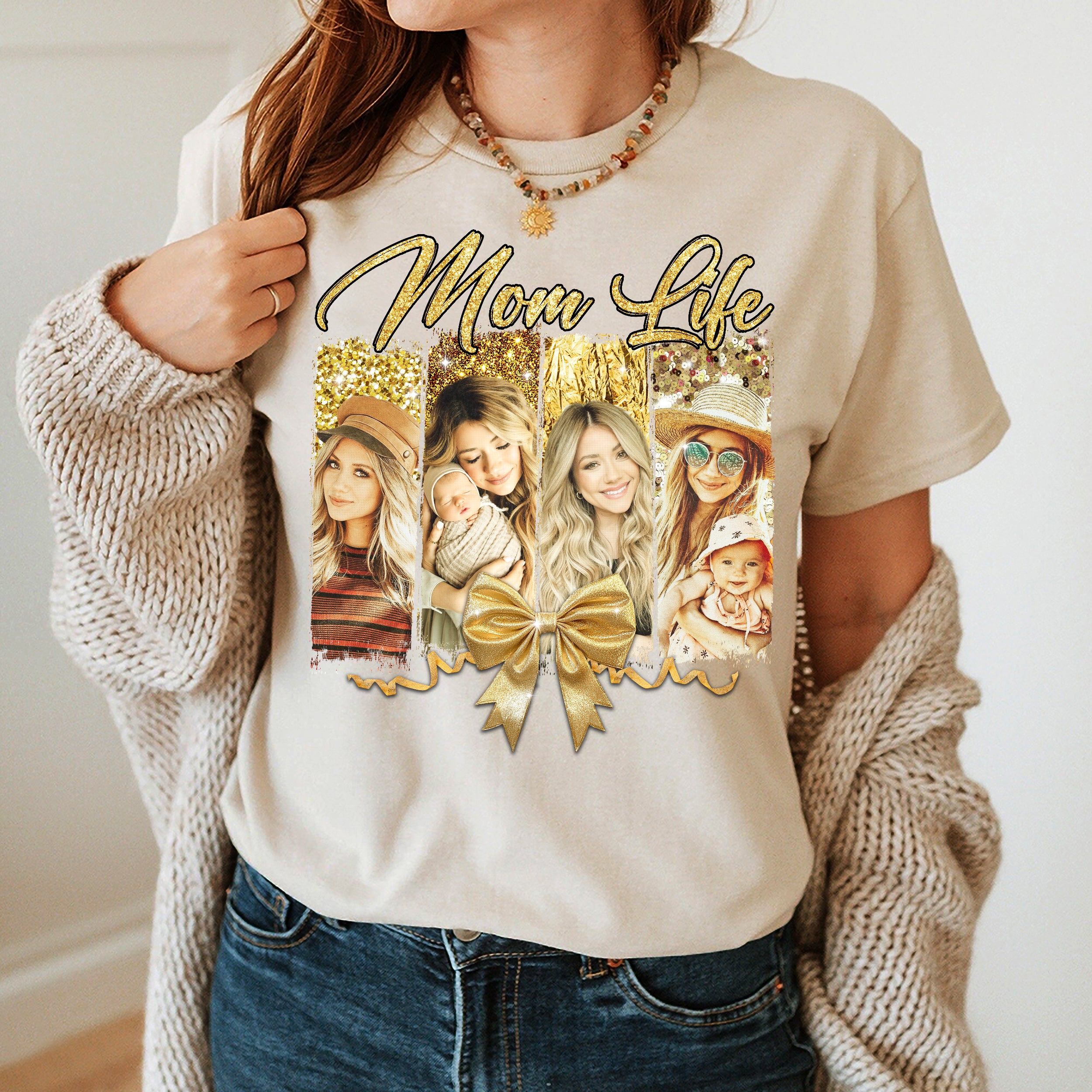 Mit & Mia Custom Mama Shirt, for Mom, Customize Tshirt with Photo, Shirts for Mother Vintage Tee Custom Face Shirt, Unique from Daughter Son