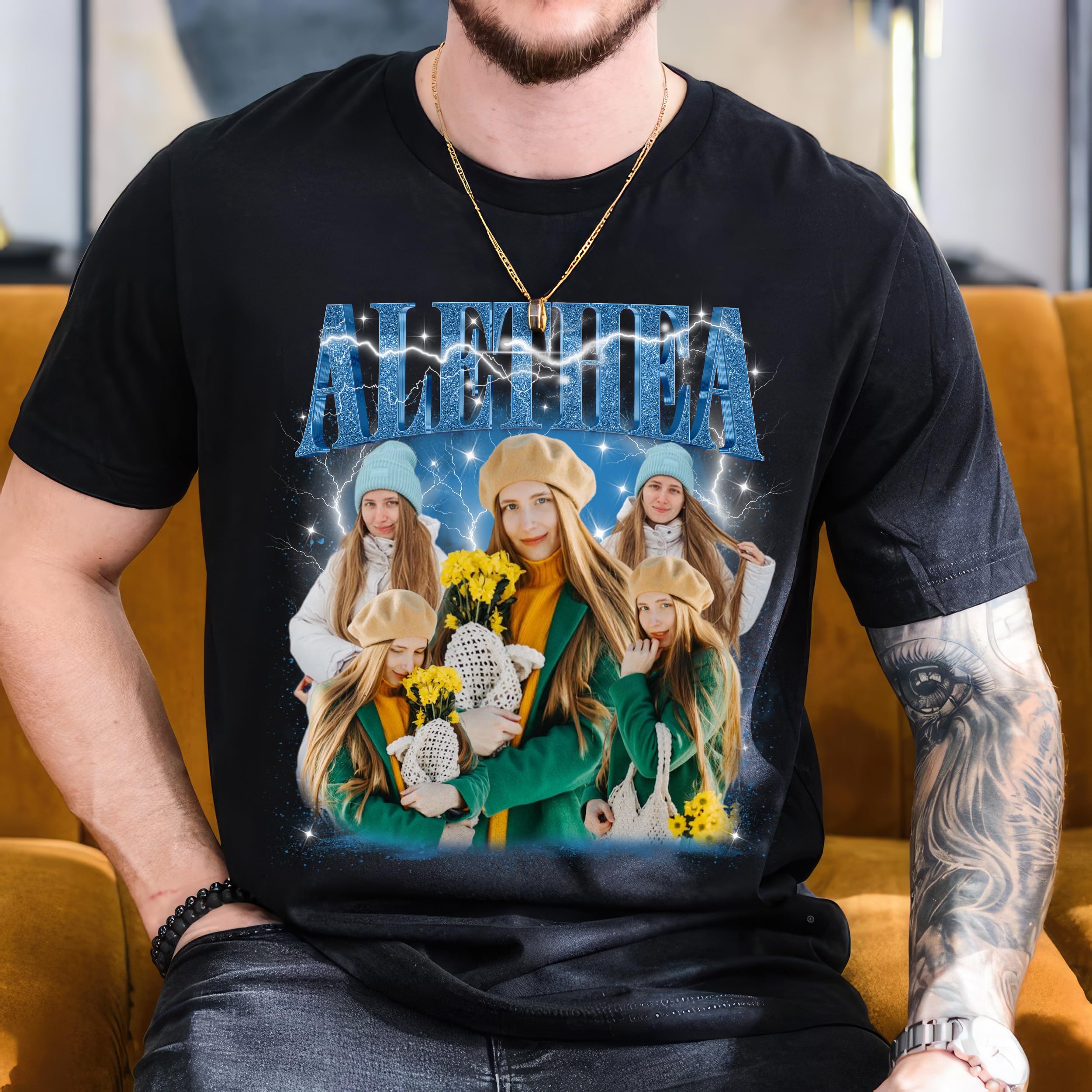 Custom Bootleg Rap Tee Shirt Girlfriend Face Photo Custom Tee Shirts for Boyfriend with Vintage Girlfriend Face Gift Idea for Birthday Valentines Day and Mothers Day