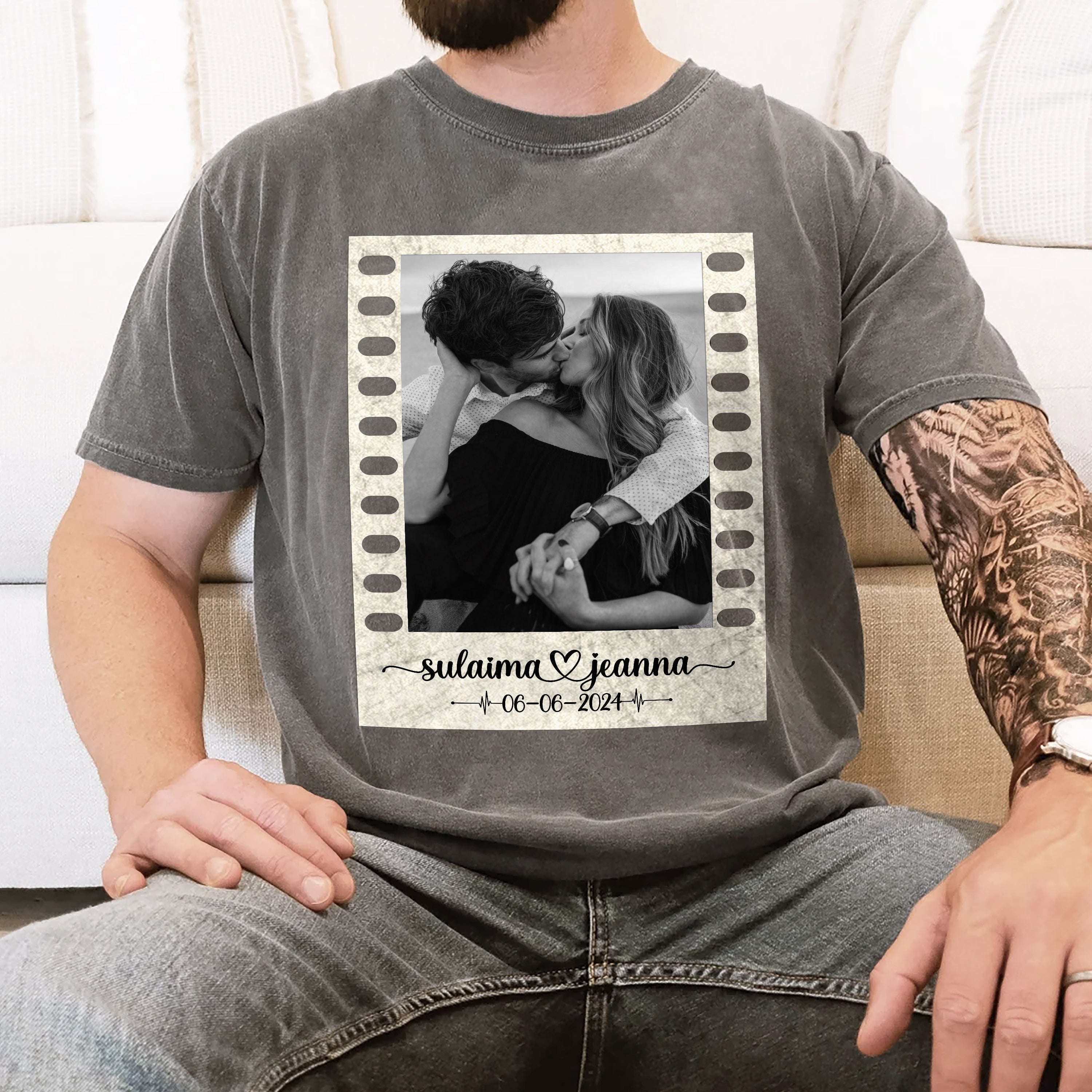 Custom Shirts Custom Vintage Couple Shirt for Boyfriend Girlfriend Personalized Shirt with Photo Valentines's Day Gift for Him Wife Husband Tee