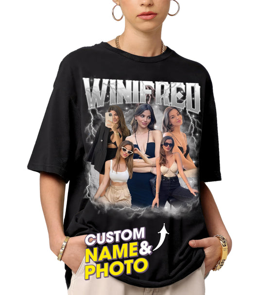 Mit & Mia Custom Shirt for Boyfriend Girlfriend Bootleg Rap Tee Shirt with Vintage Face Photo Gift Idea for Birthday and Valentines Day