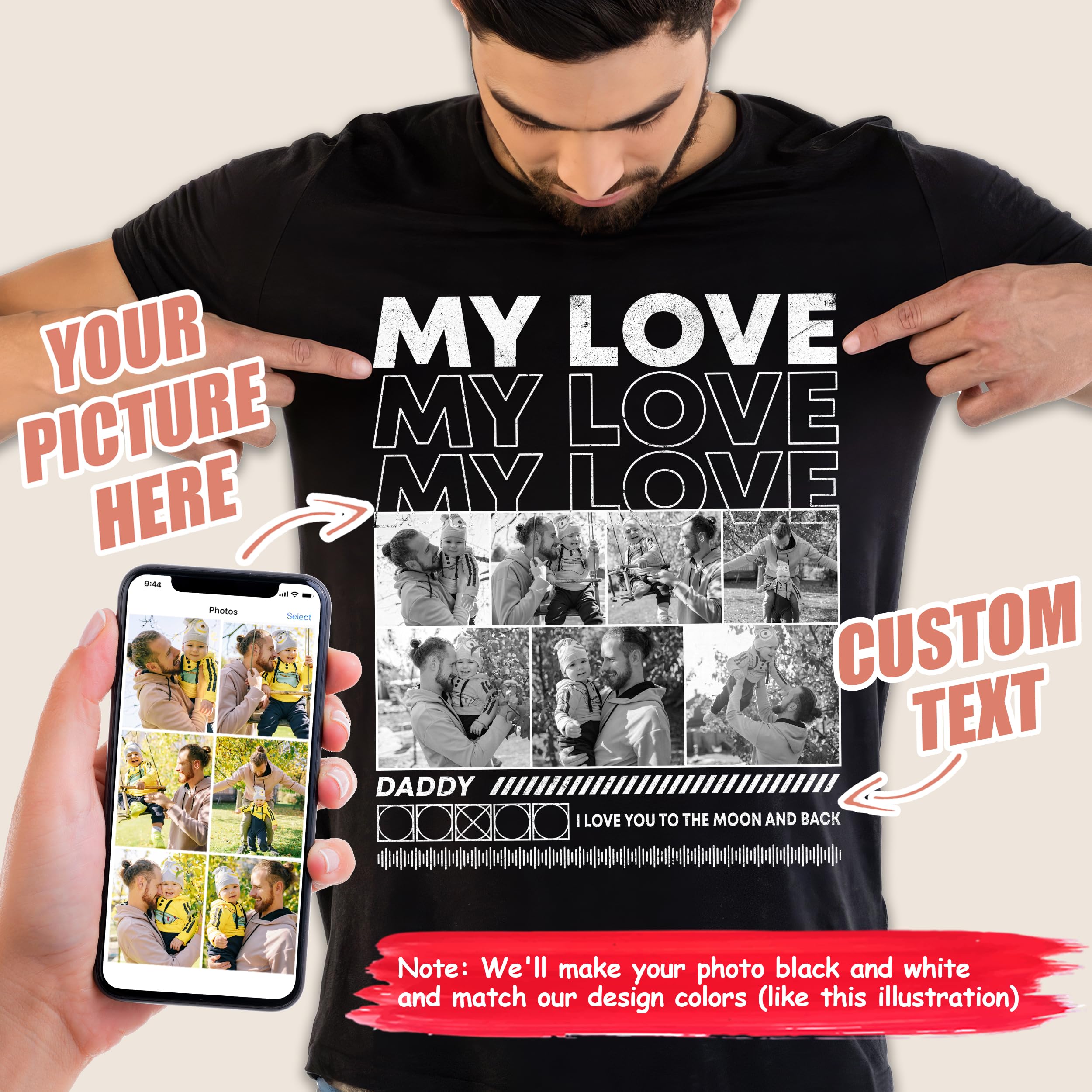 Customized Father's Day Birthday Gifts for Dad - Custom Bootleg Rap Tee Vintage Face Shirt With Photos - Gifts for Papa Grandpa From Daughter Son Wife
