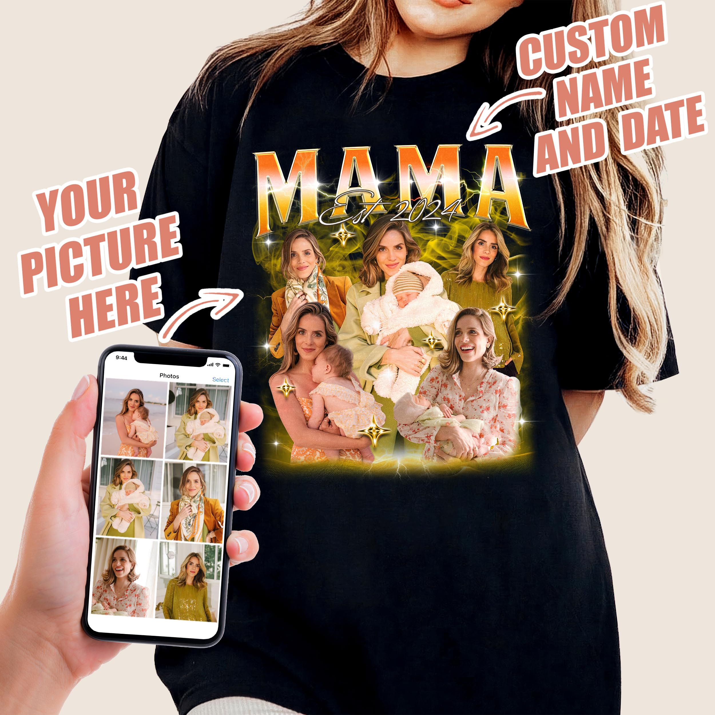 Mit & Mia Custom Bootleg Rap Tee Mom Shirt Custom Vintage Graphic Shirt Mama Collage T-Shirt Personalized Mom Photo Shirt Gift for Mom Mothers Day