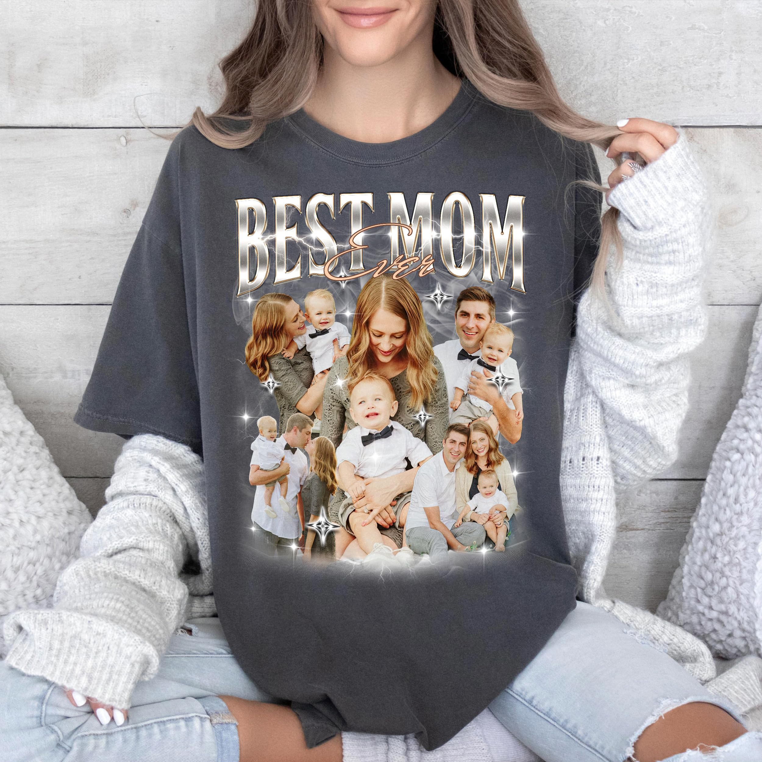 Mit & Mia Custom Bootleg Rap Tee Mom Shirt Custom Vintage Graphic Shirt Mama Collage T-Shirt Personalized Mom Photo Shirt Gift for Mom Mothers Day