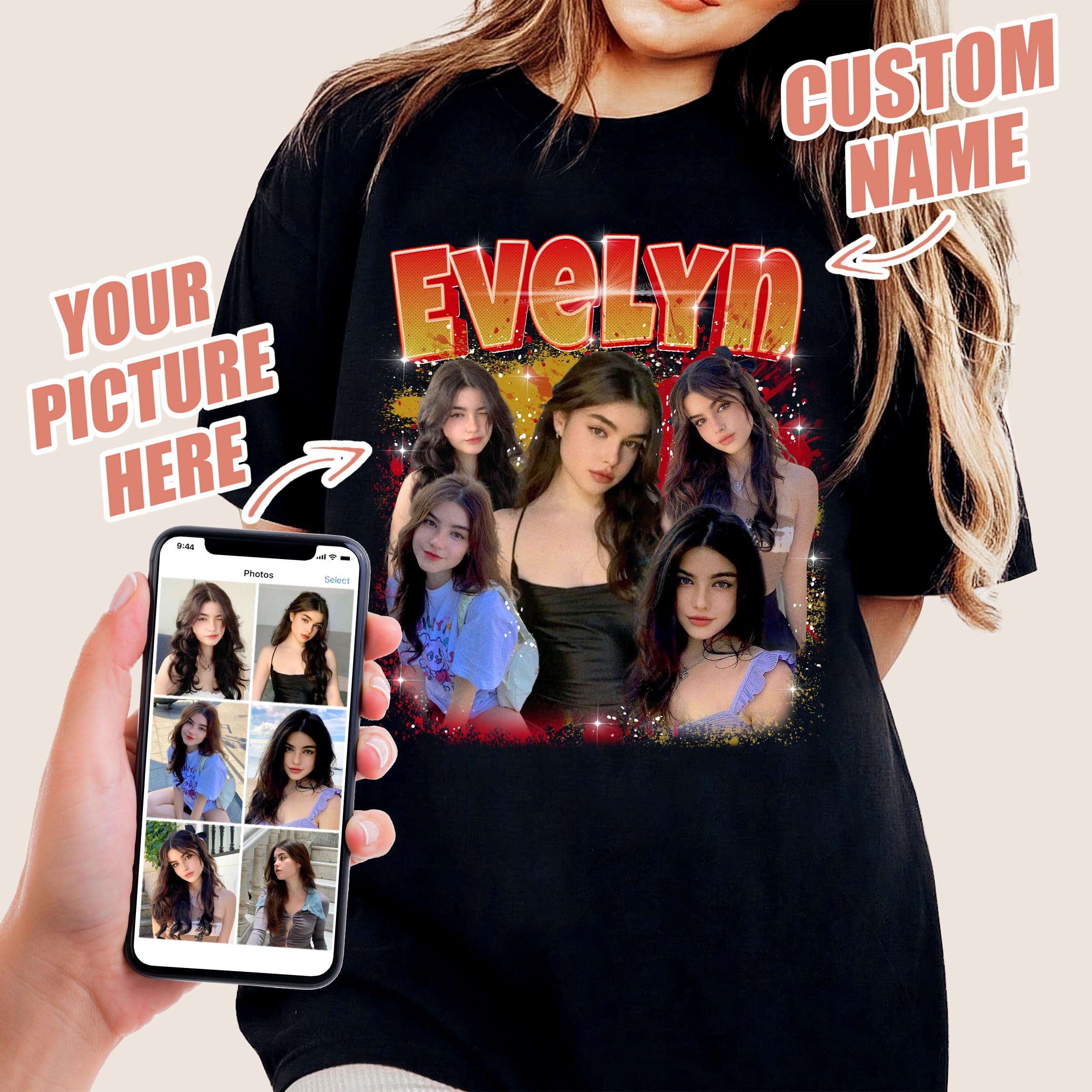 Customize Shirt Custom Bootleg Rap Tee Shirt for Boyfriend Girlfriend Face Shirts Vintage Graphic Face Photo Gift Idea for Valentines Christmas and Birthday