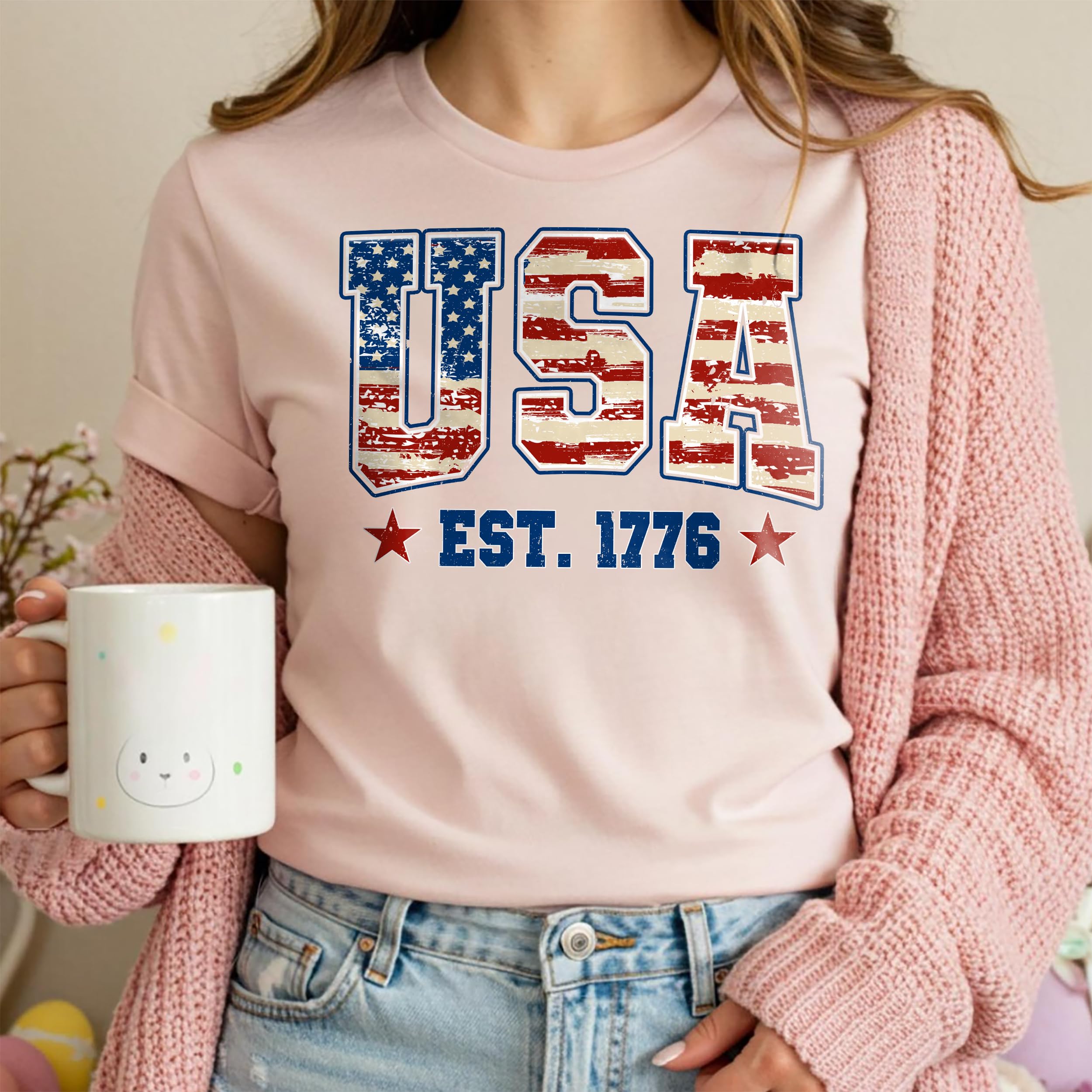4th of July Shirs American Flag Shirts for Men Women 4th of July Graphic Tee Independence Day USA Est.1776 for Men Patriotic Shirts for Women