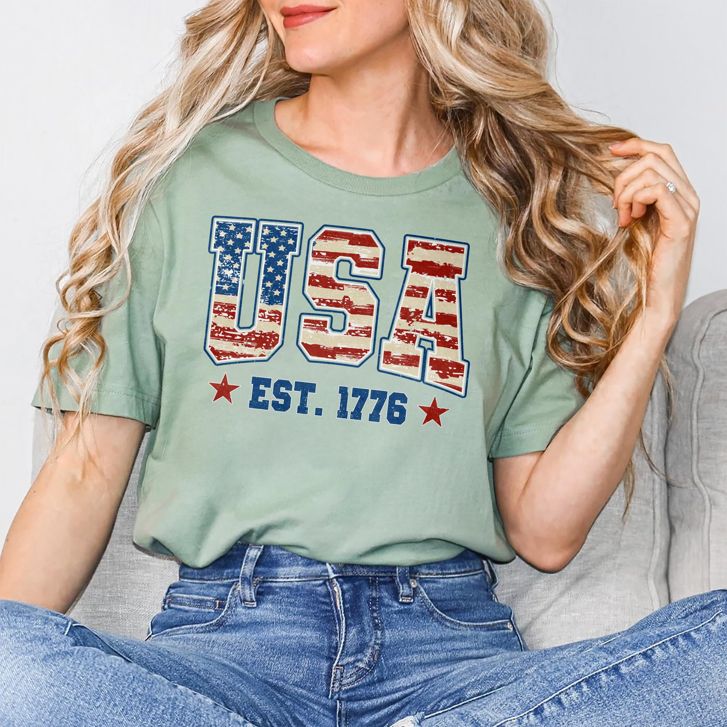 4th of July Shirs American Flag Shirts for Men Women 4th of July Graphic Tee Independence Day USA Est.1776 for Men Patriotic Shirts for Women