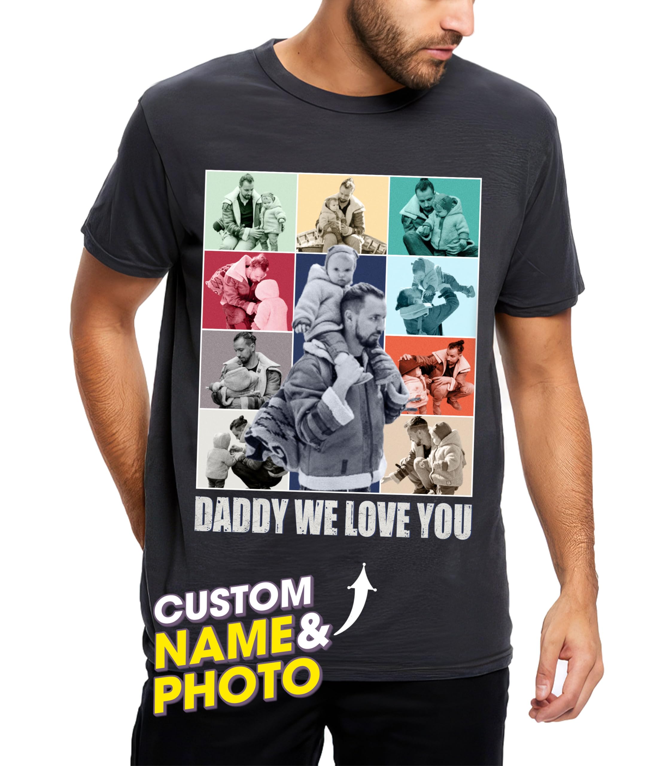 Fathers Day Shirt for Dad Personalized Best Dad Ever T-Shirt with Photos Custom Bootleg Rap Tee Vintage Face Shirts Custom Shirt for Dad Gifts from Daughter Son Wife