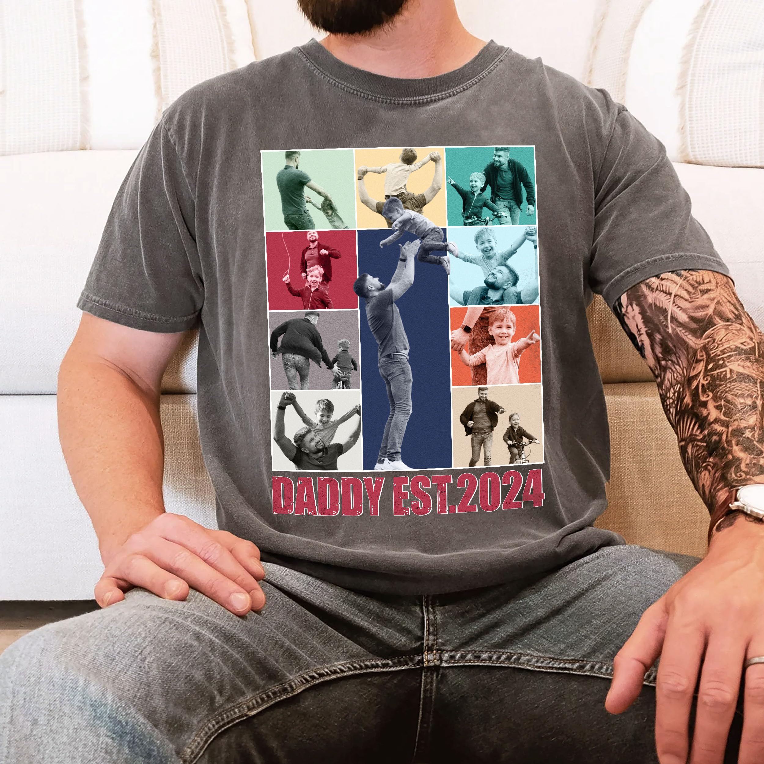 Fathers Day Shirt for Dad Personalized Best Dad Ever T-Shirt with Photos Custom Bootleg Rap Tee Vintage Face Shirts Custom Shirt for Dad Gifts from Daughter Son Wife