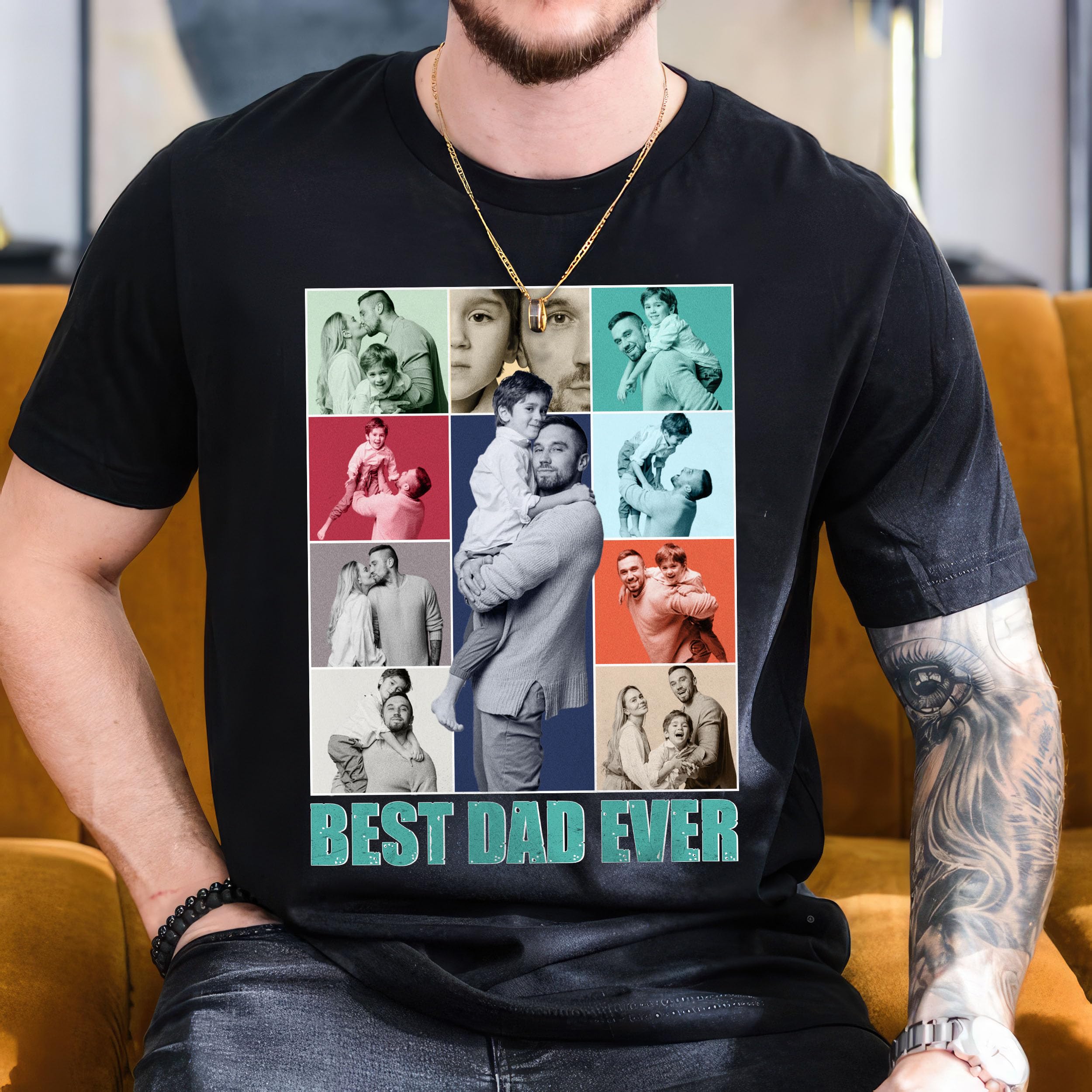 Fathers Day Shirt for Dad Personalized Best Dad Ever T-Shirt with Photos Custom Bootleg Rap Tee Vintage Face Shirts Custom Shirt for Dad Gifts from Daughter Son Wife