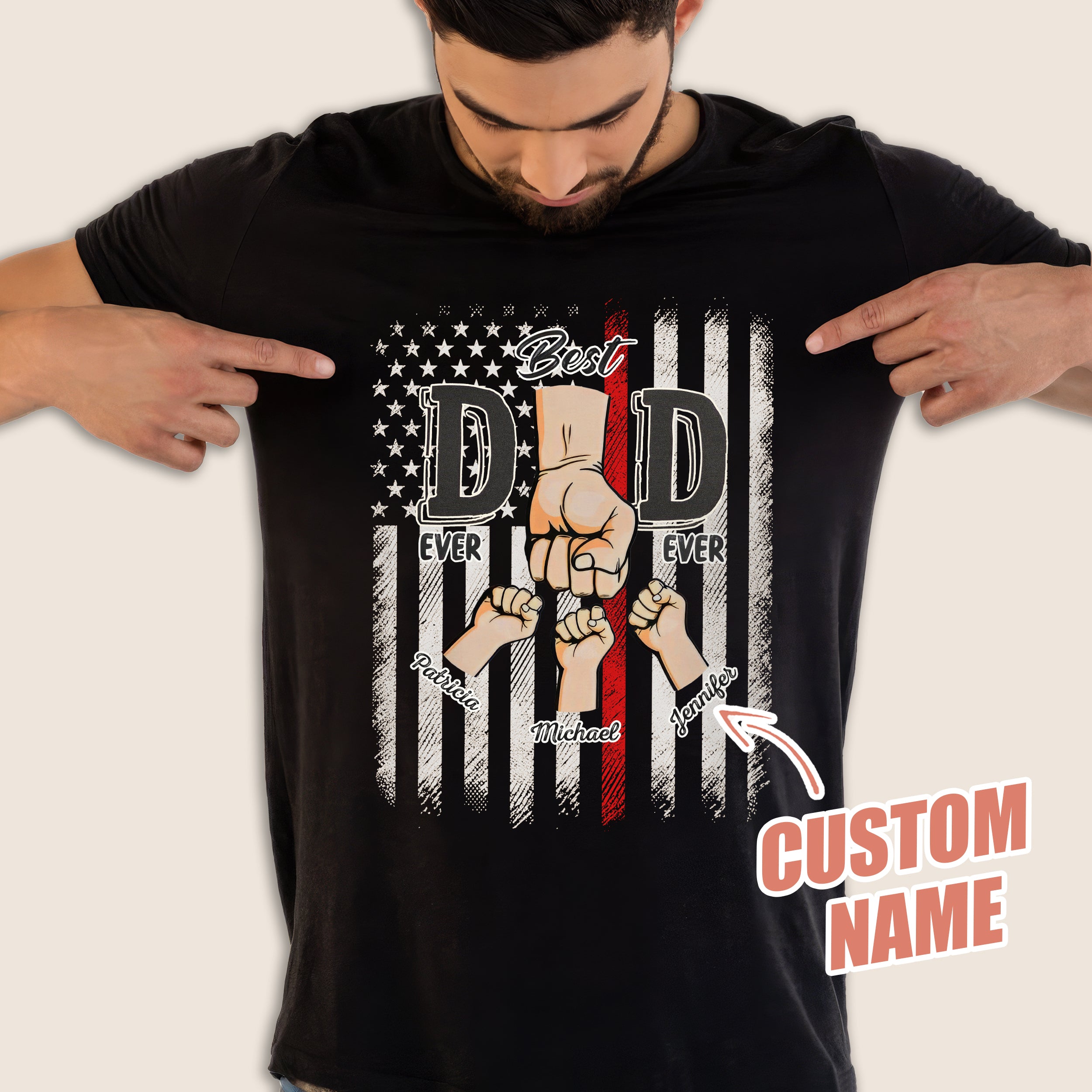 Custom Fathers Day Shirts, Personalized Best Dad Ever T-Shirt with Kids Name, Custom Dad Grandpa Shirt, for Husband, Gift from Kids