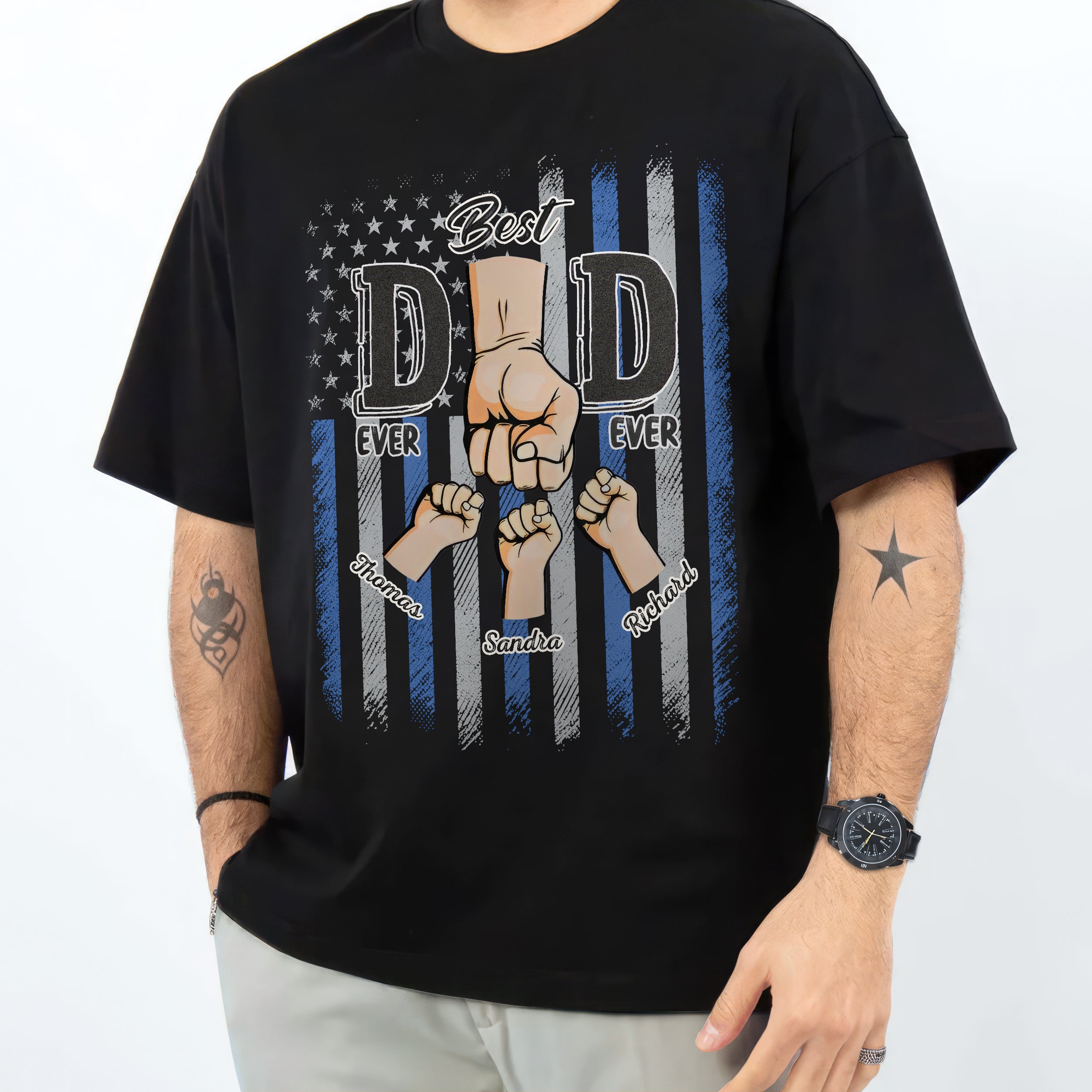 Custom Fathers Day Shirts, Personalized Best Dad Ever T-Shirt with Kids Name, Custom Dad Grandpa Shirt, for Husband, Gift from Kids