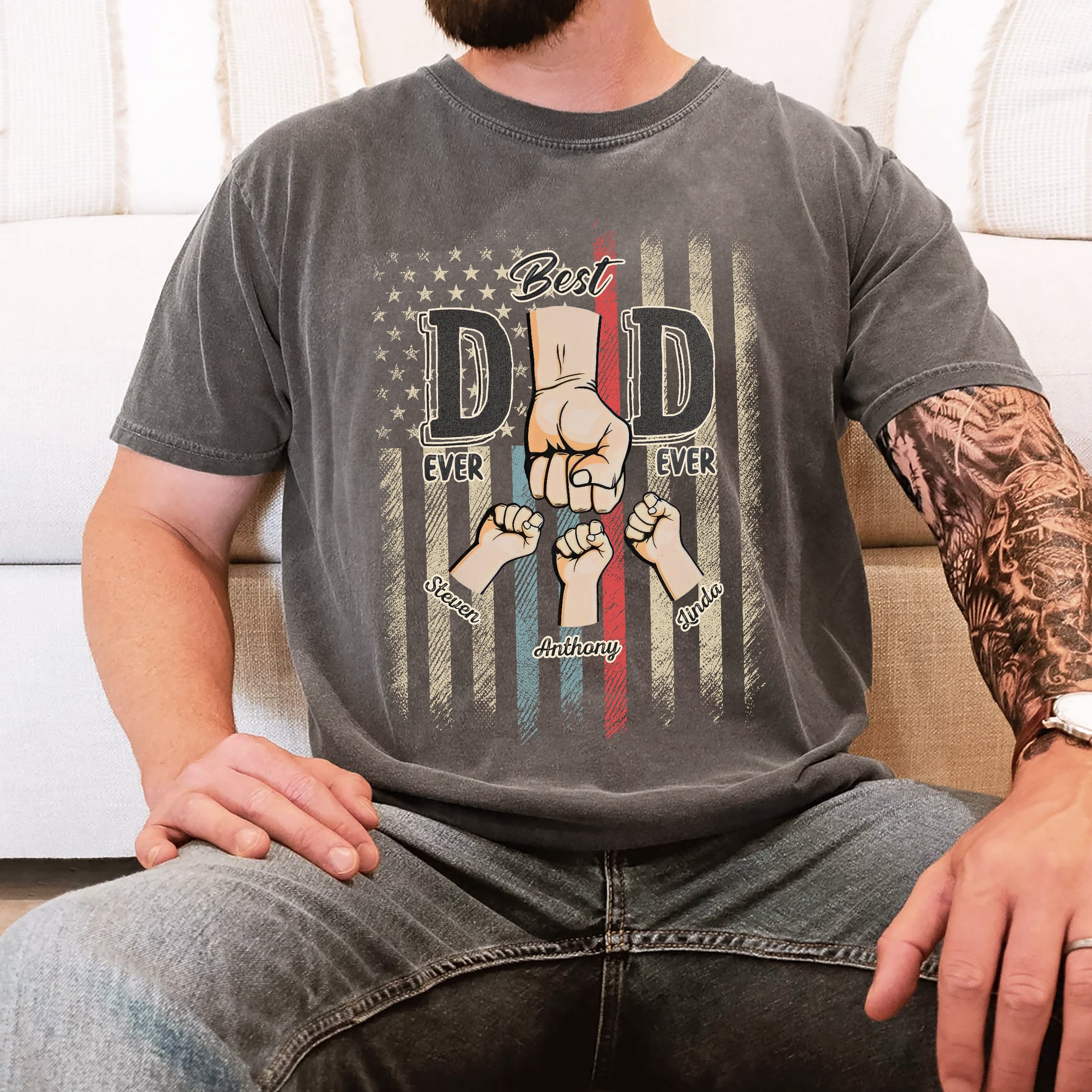 Custom Fathers Day Shirts, Personalized Best Dad Ever T-Shirt with Kids Name, Custom Dad Grandpa Shirt, for Husband, Gift from Kids