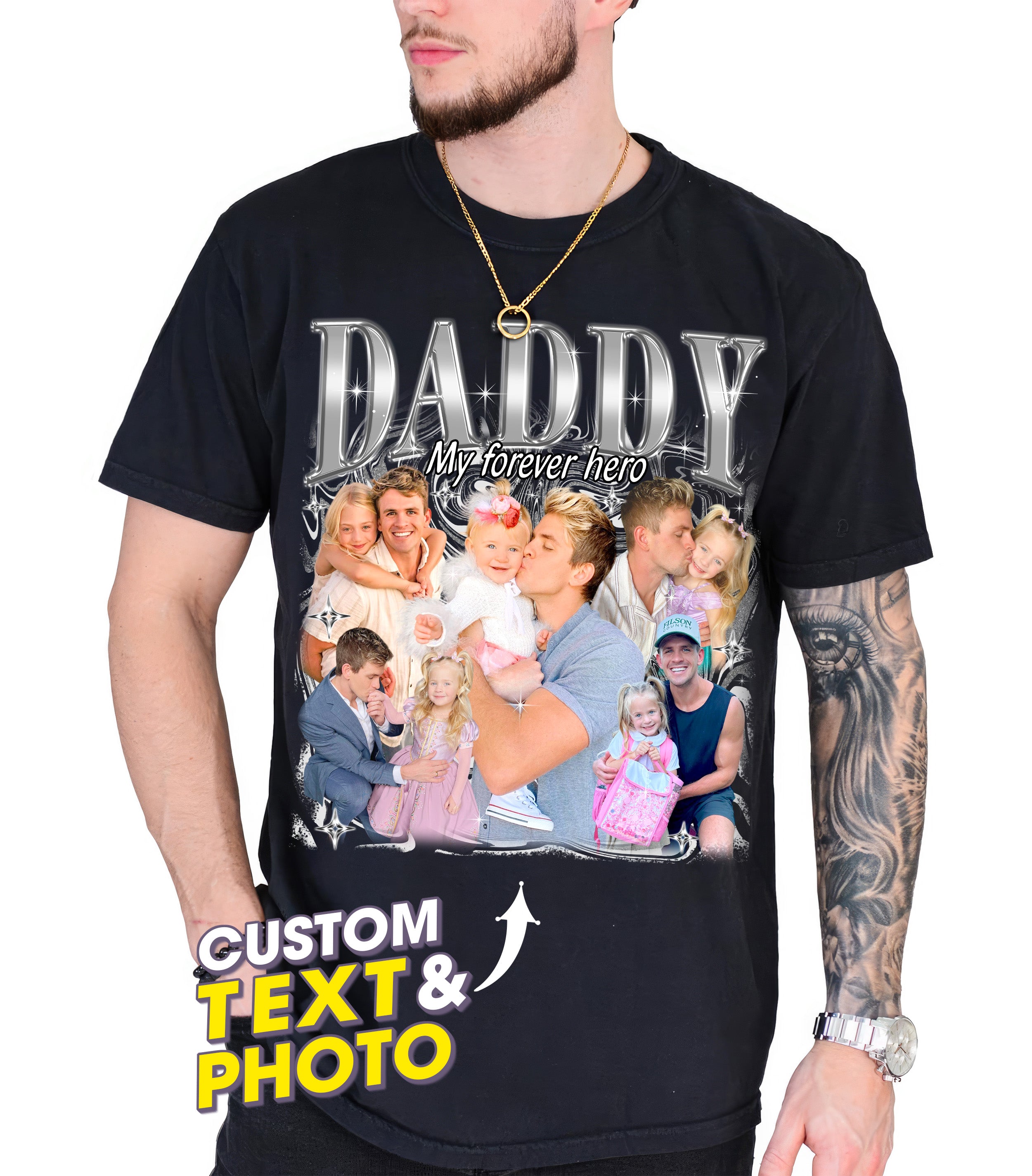 Personalized for Dad Custom Bootleg Rap Tee Shirts Vintage Tee Custom Face Shirt for Dad Daddy Shirt Gifts Idea for Fathers Day from Daughter and Son