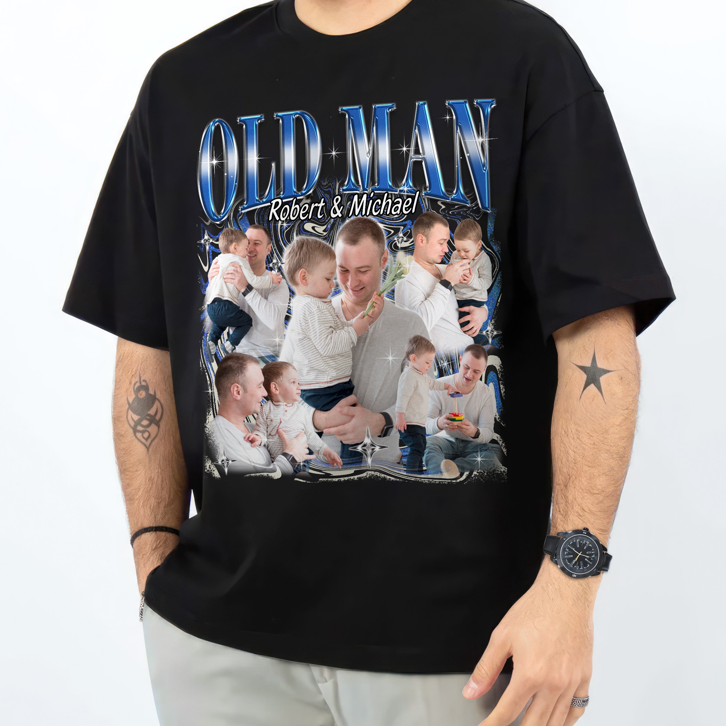 Personalized for Dad Custom Bootleg Rap Tee Shirts Vintage Tee Custom Face Shirt for Dad Daddy Shirt Gifts Idea for Fathers Day from Daughter and Son