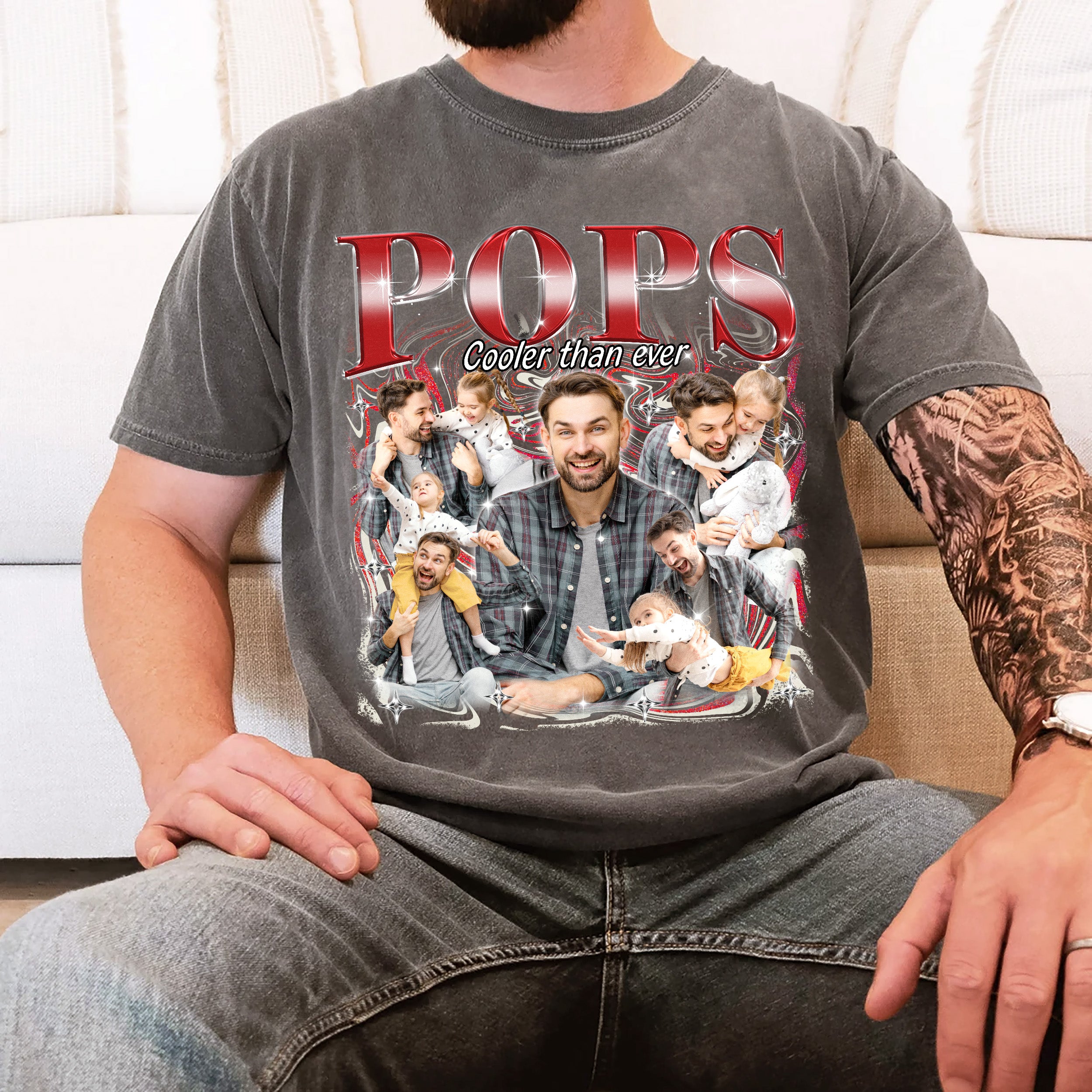 Personalized for Dad Custom Bootleg Rap Tee Shirts Vintage Tee Custom Face Shirt for Dad Daddy Shirt Gifts Idea for Fathers Day from Daughter and Son