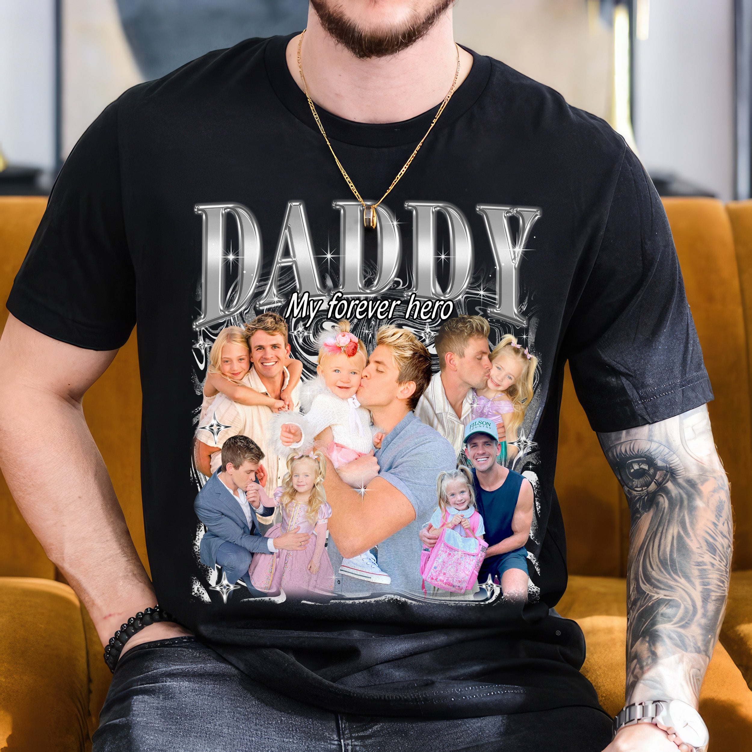 Personalized for Dad Custom Bootleg Rap Tee Shirts Vintage Tee Custom Face Shirt for Dad Daddy Shirt Gifts Idea for Fathers Day from Daughter and Son
