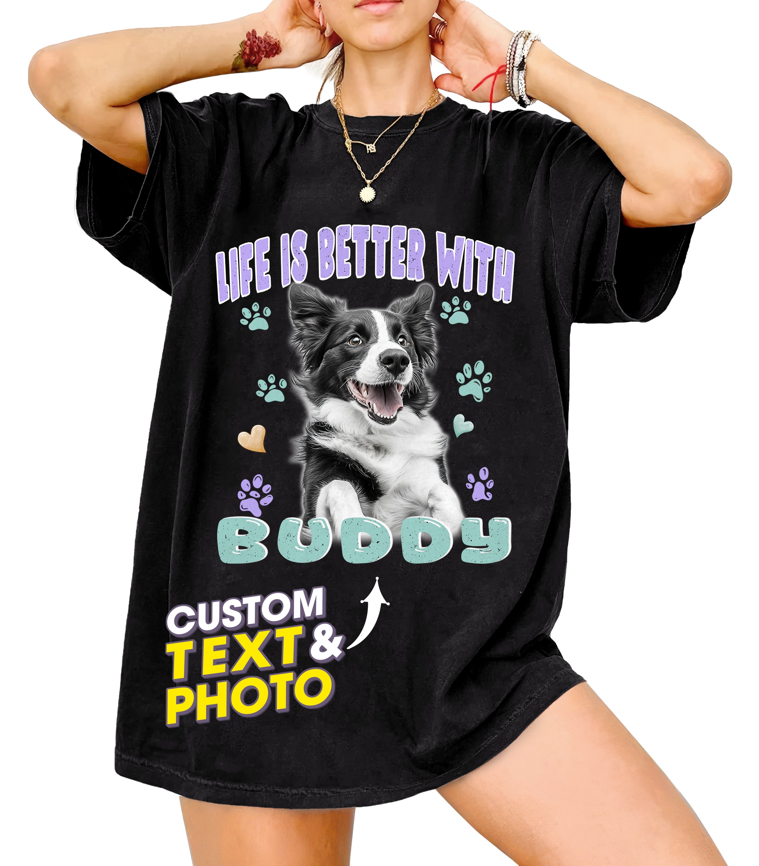Mit & Mia Custom T Shirts Custom Dog Shirt Vintage Tee for Boyfriend Girlfriend Cat Mom Shirt Customized Pet Shirts Gift for Dog Cat Lovers