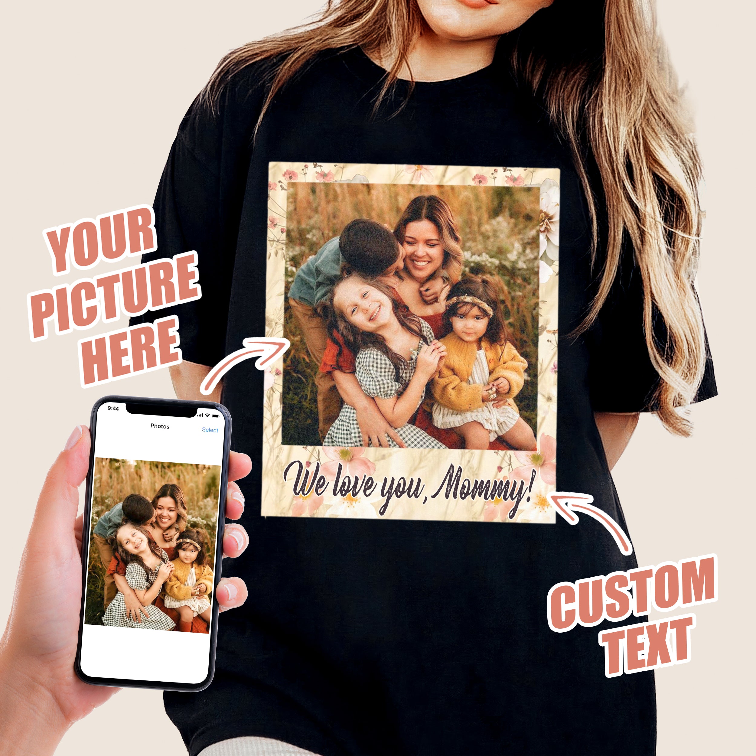 Custom Shirt for Mom, for Mom, Customize Tshirt with Photo, Shirts for Mama Vintage Tee Custom Face Shirt, Mother's Day Shirts for Women