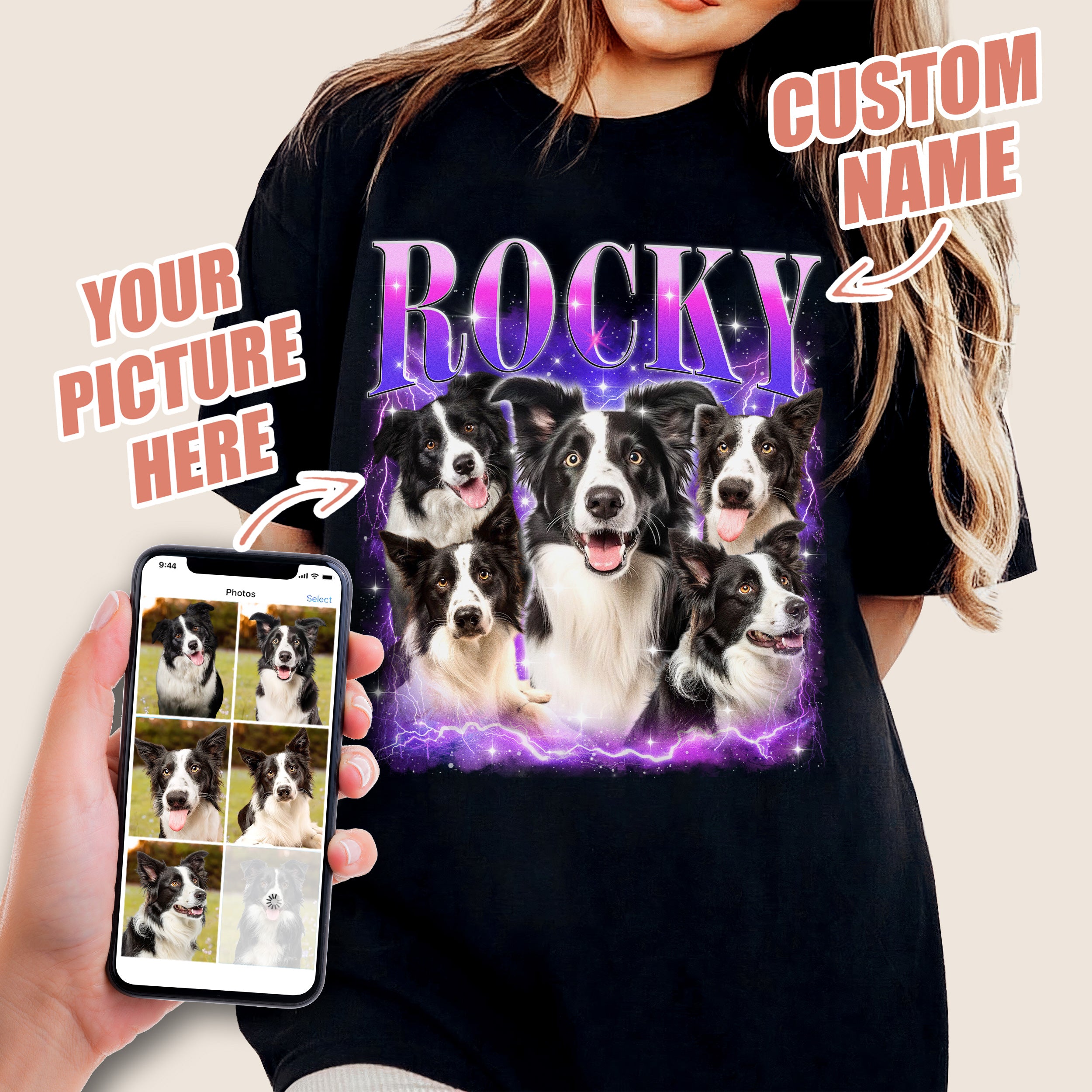 Mit & Mia Custom Your Own Bootleg Rap Tee Shirts Custom Bootleg Shirt Photo 90s Vintage Shirt for Pet Lovers Graphic Tees Gifts for Dog Cat Lover
