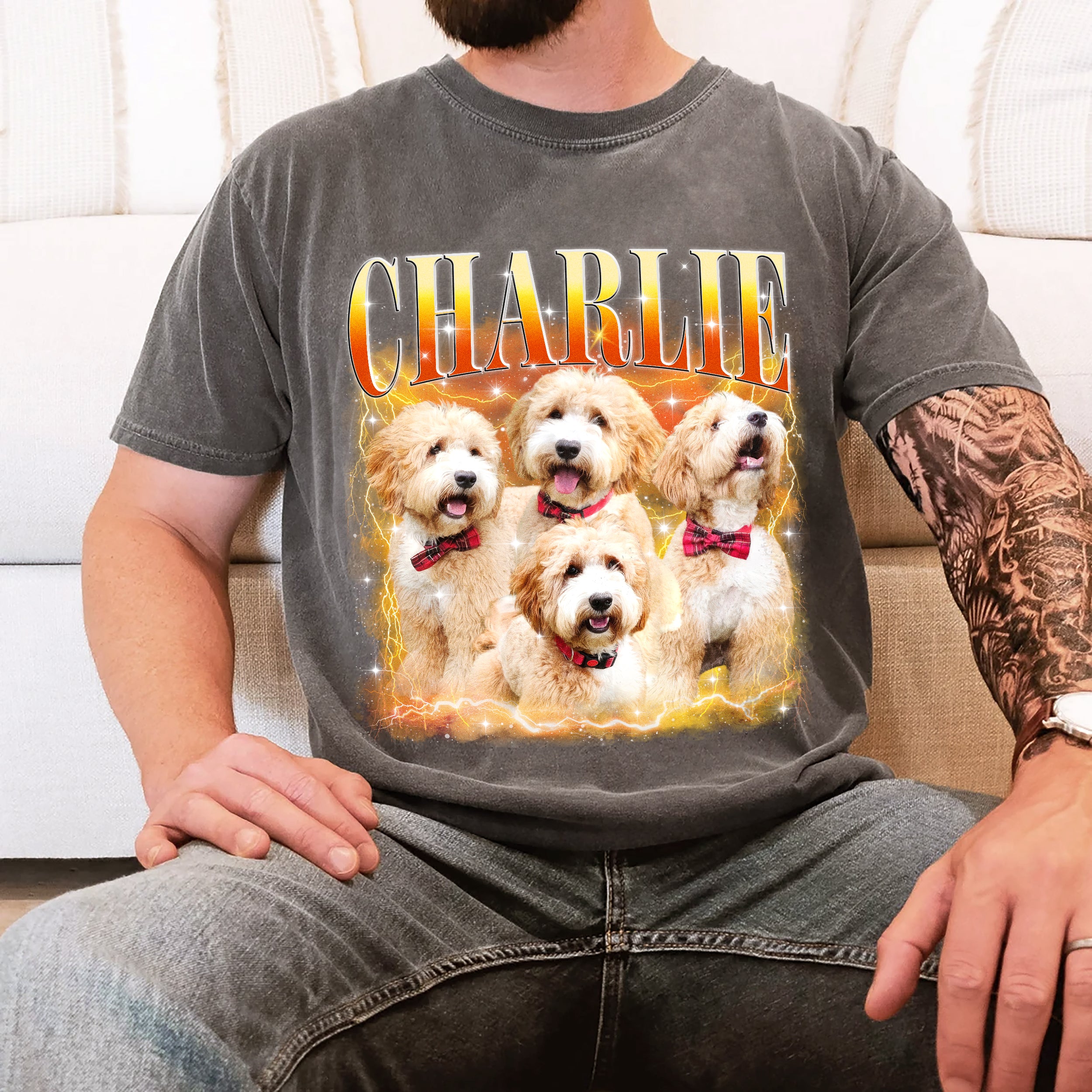 Mit & Mia Custom Your Own Bootleg Rap Tee Shirts Custom Bootleg Shirt Photo 90s Vintage Shirt for Pet Lovers Graphic Tees Gifts for Dog Cat Lover