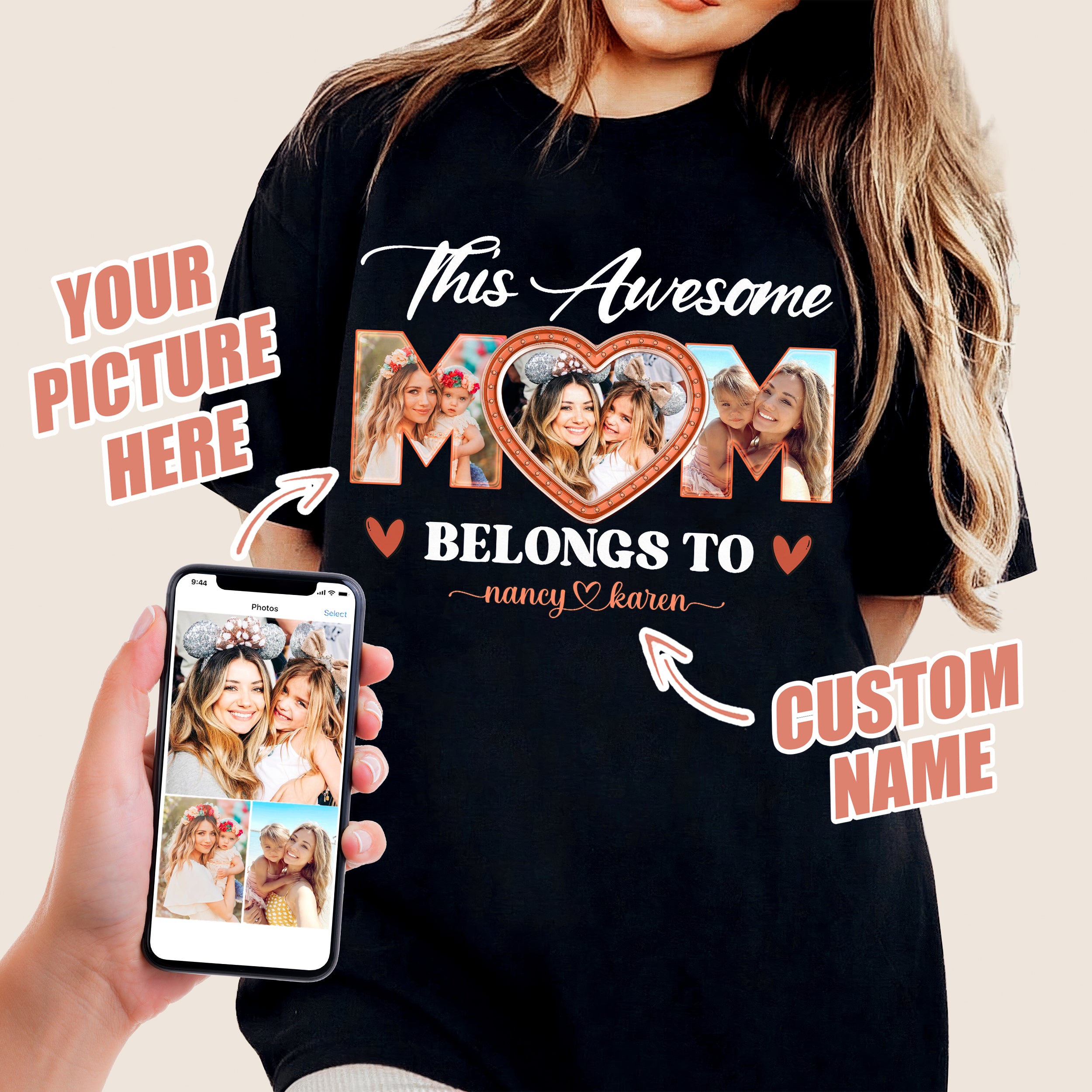 Custom Mom Shirt, for Mom, Customize Tshirt with Photo, This Mom Belongs to Vintage Tee, Mother's Day Shirts for Women