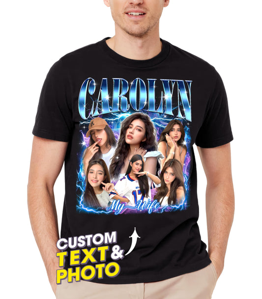 Mit & Mia Custom Bootleg Rap Tee Shirt Girlfriend Custom Tee Personalized Shirts for Boyfriend with Vintage Girlfriend Face Shirt with Photo Gift Idea for Valentines Christmas