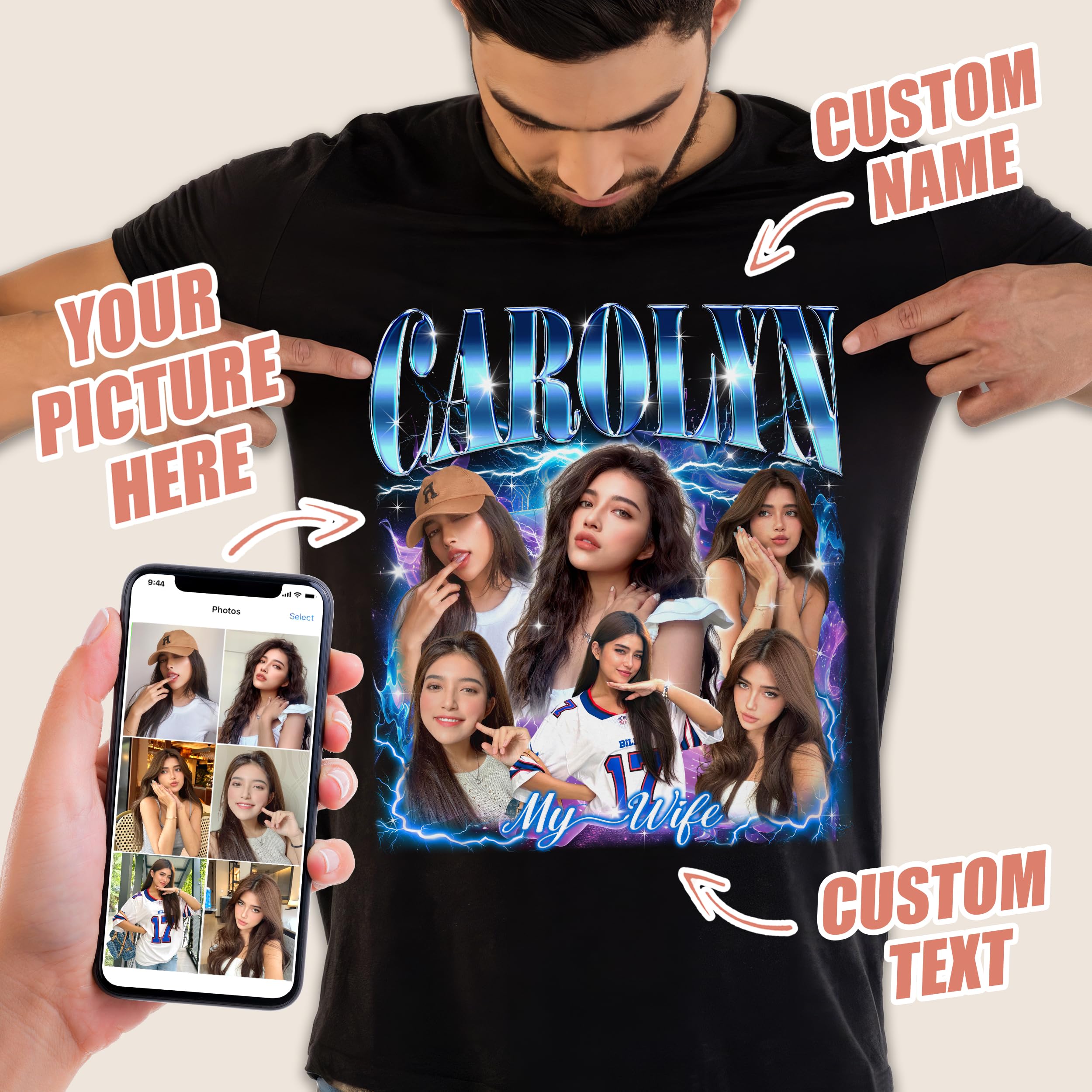 Mit & Mia Custom Bootleg Rap Tee Shirt Girlfriend Custom Tee Personalized Shirts for Boyfriend with Vintage Girlfriend Face Shirt with Photo Gift Idea for Valentines Christmas