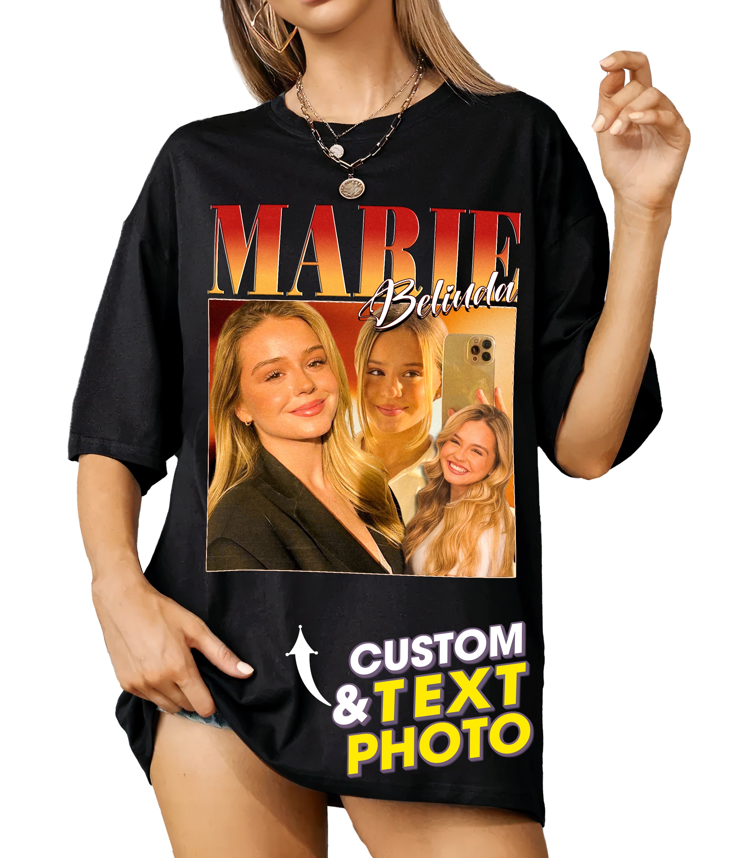 Mit & Mia Custom Your Own Bootleg Rap Tee Custom T Shirts for Boyfriend Girlfriend Vintage Graphic Face Photo Gift Idea for Valentines Birthday Halloween Christmas