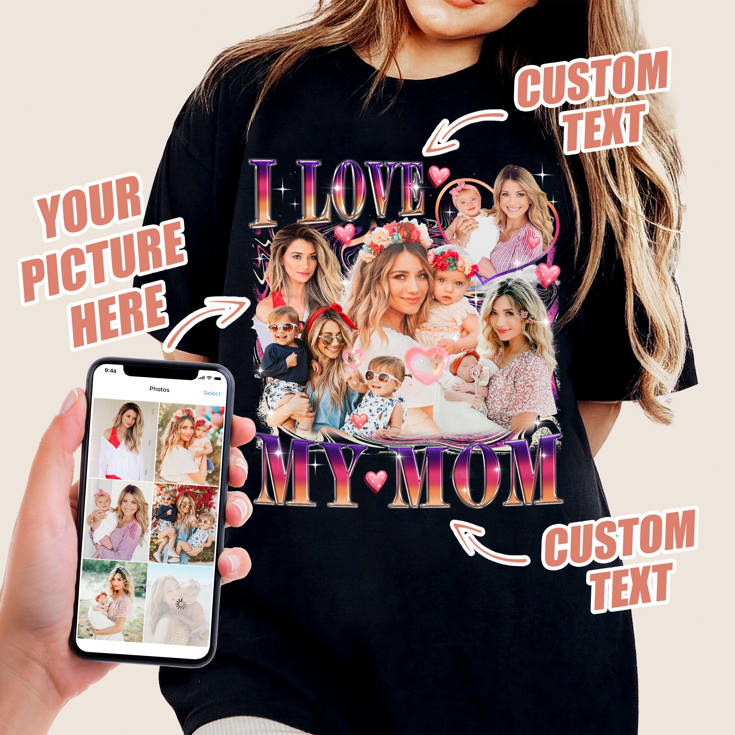 Custom Bootleg Rap Shirt for Mom for Mom, Customize Tshirt with Photo, Shirts for Mama Vintage Tee Custom Face Shirt, Mother's Day Shirts for Women